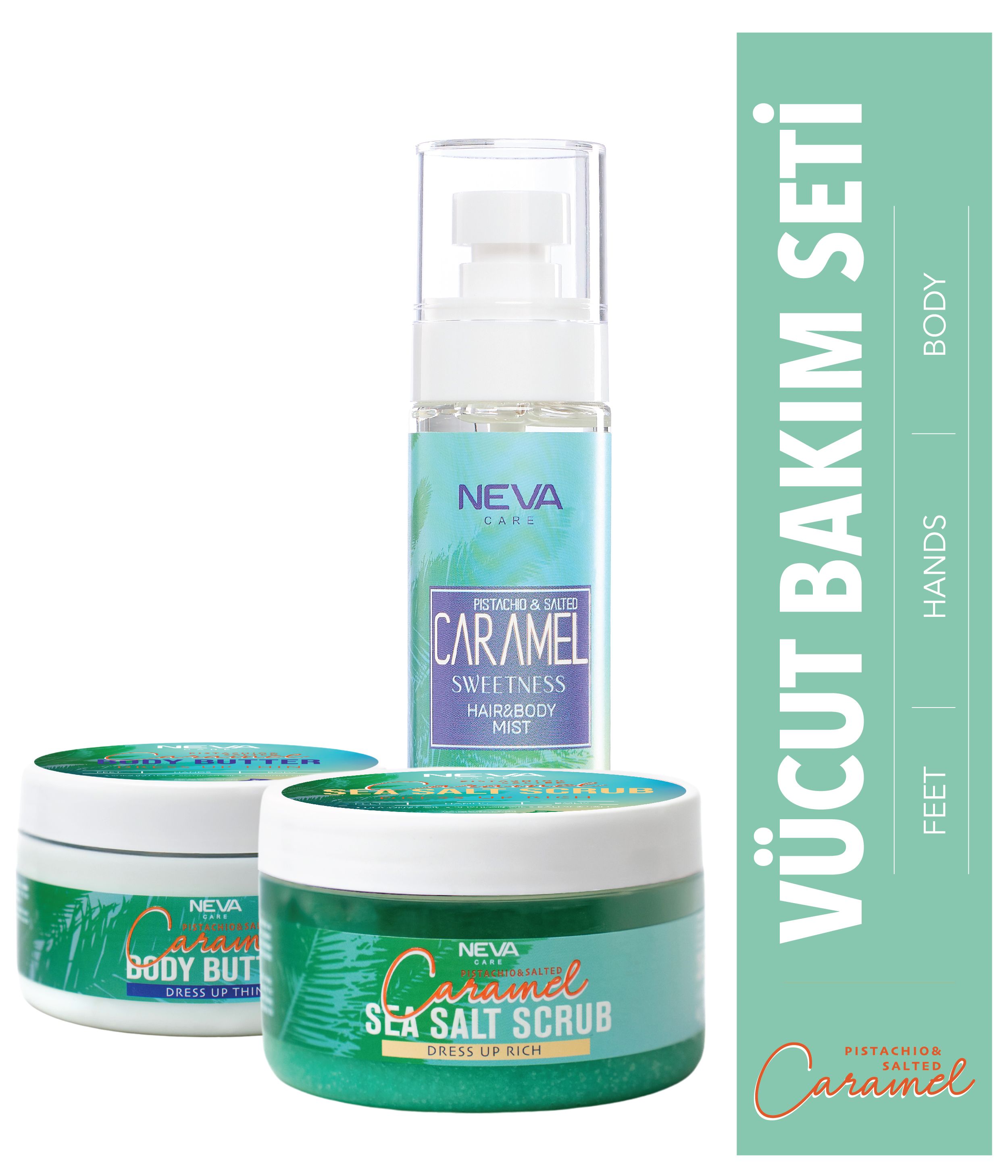 CARAMEL 3'LÜ VÜCUT BAKIM SETİ (Haır Body Mıst 100ml + Scrub 350g + Butter 250ml)