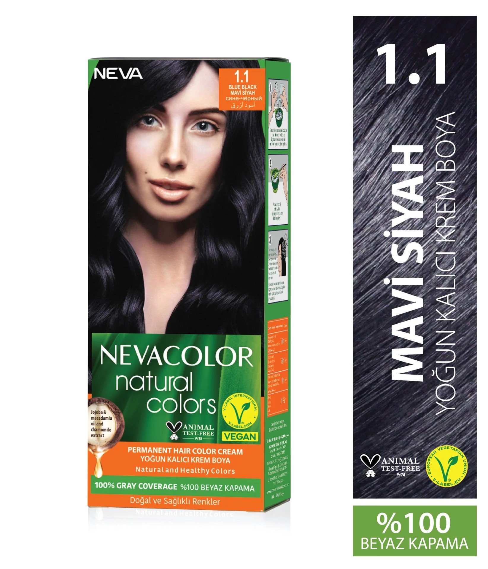 Nevacolor Natural Colors 1.1 Mavi Siyah - Kalıcı Krem Saç Boyası Seti