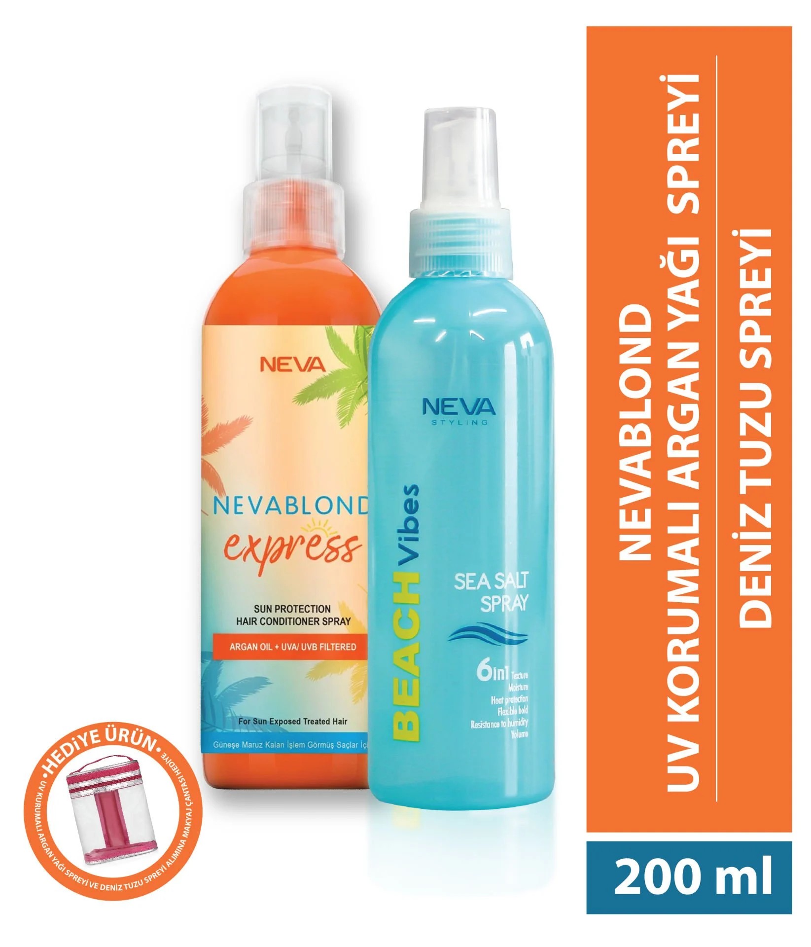 NEVABLOND Express Sun Sprey 200ml ARGAN + NEVA STYLING Beach Vibes Sea Salt Sprey 200ml