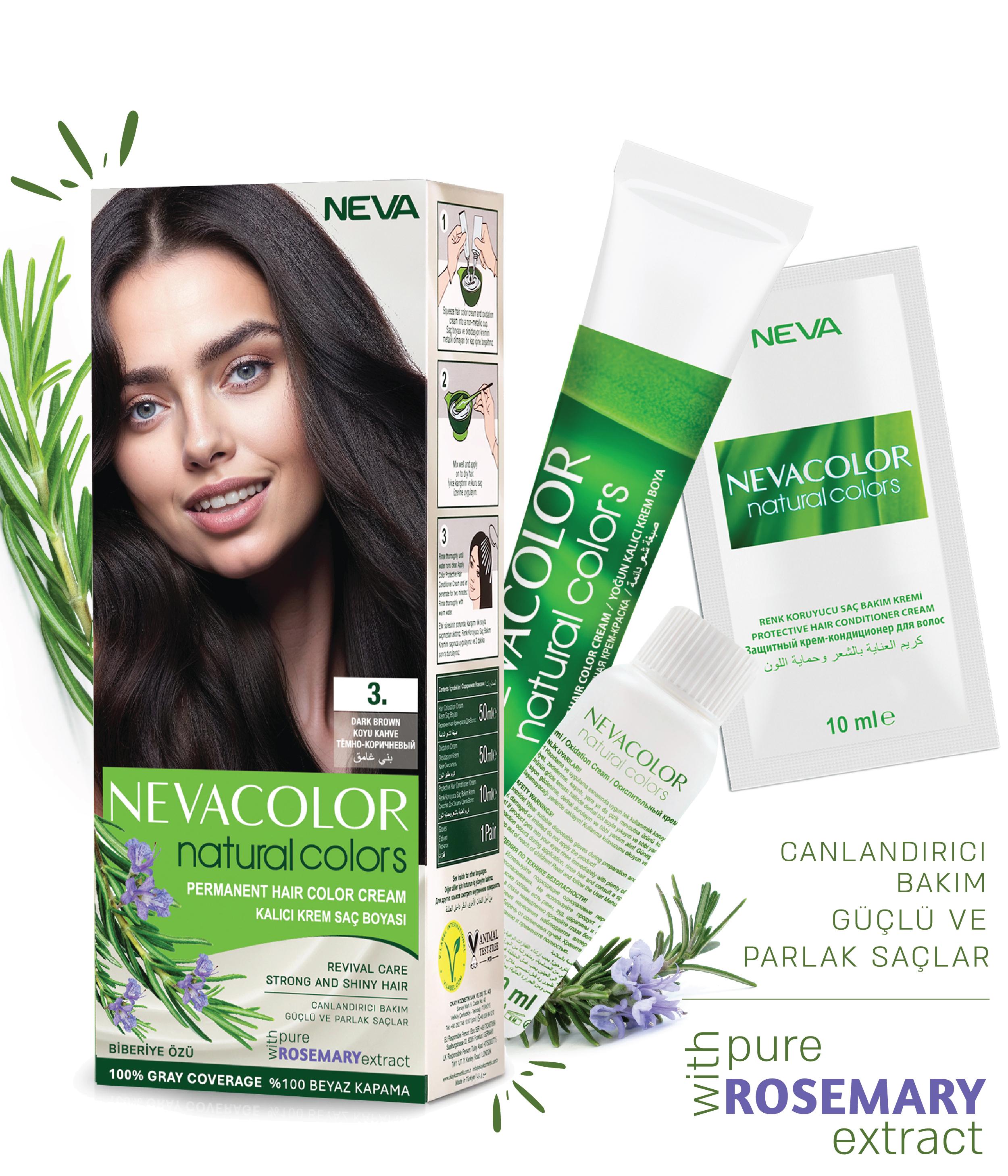 Nevacolor Natural Colors 3. Koyu Kahve - Kalıcı Krem Saç Boyası Seti
