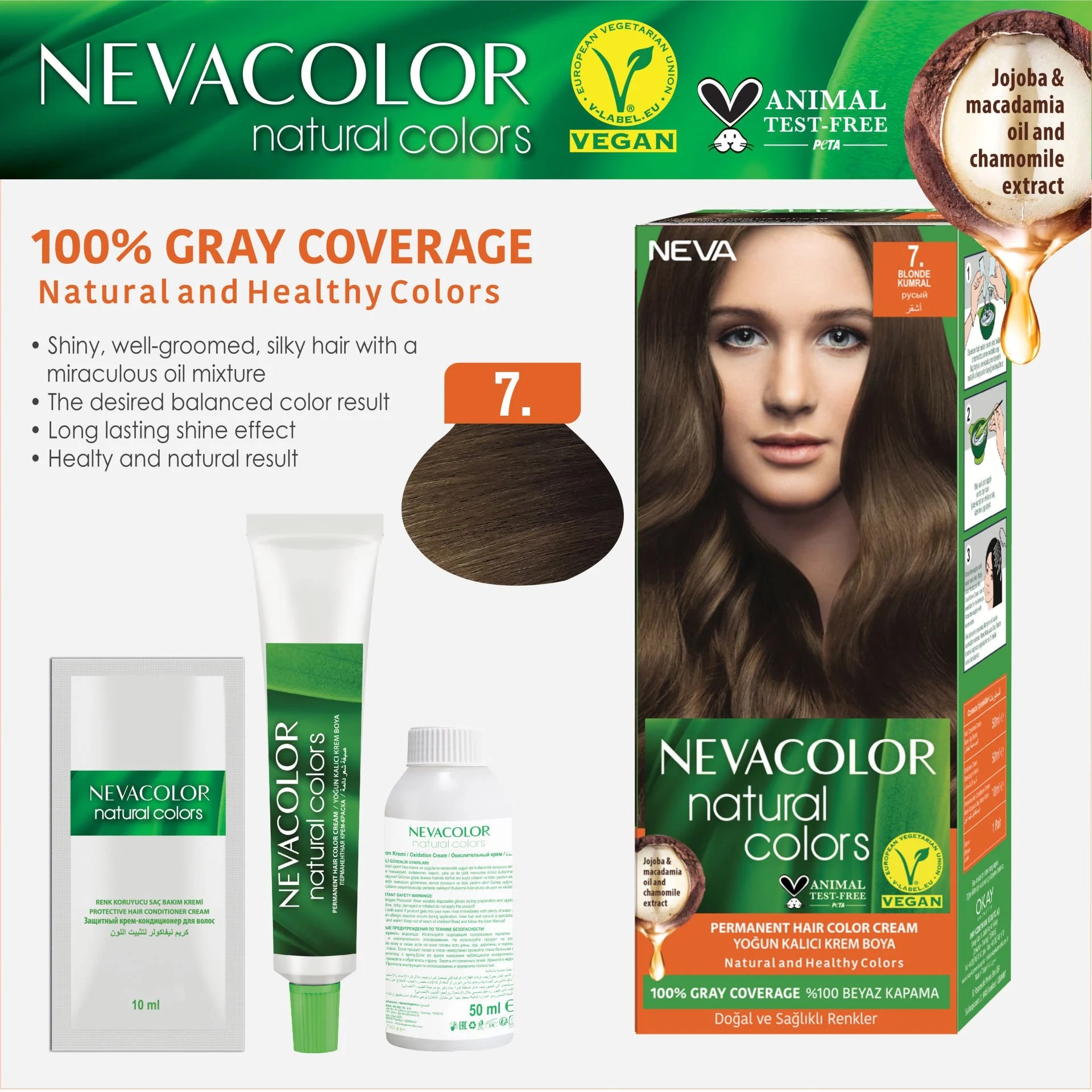 Nevacolor Natural Colors 7. Kumral - Kalıcı Krem Saç Boyası Seti