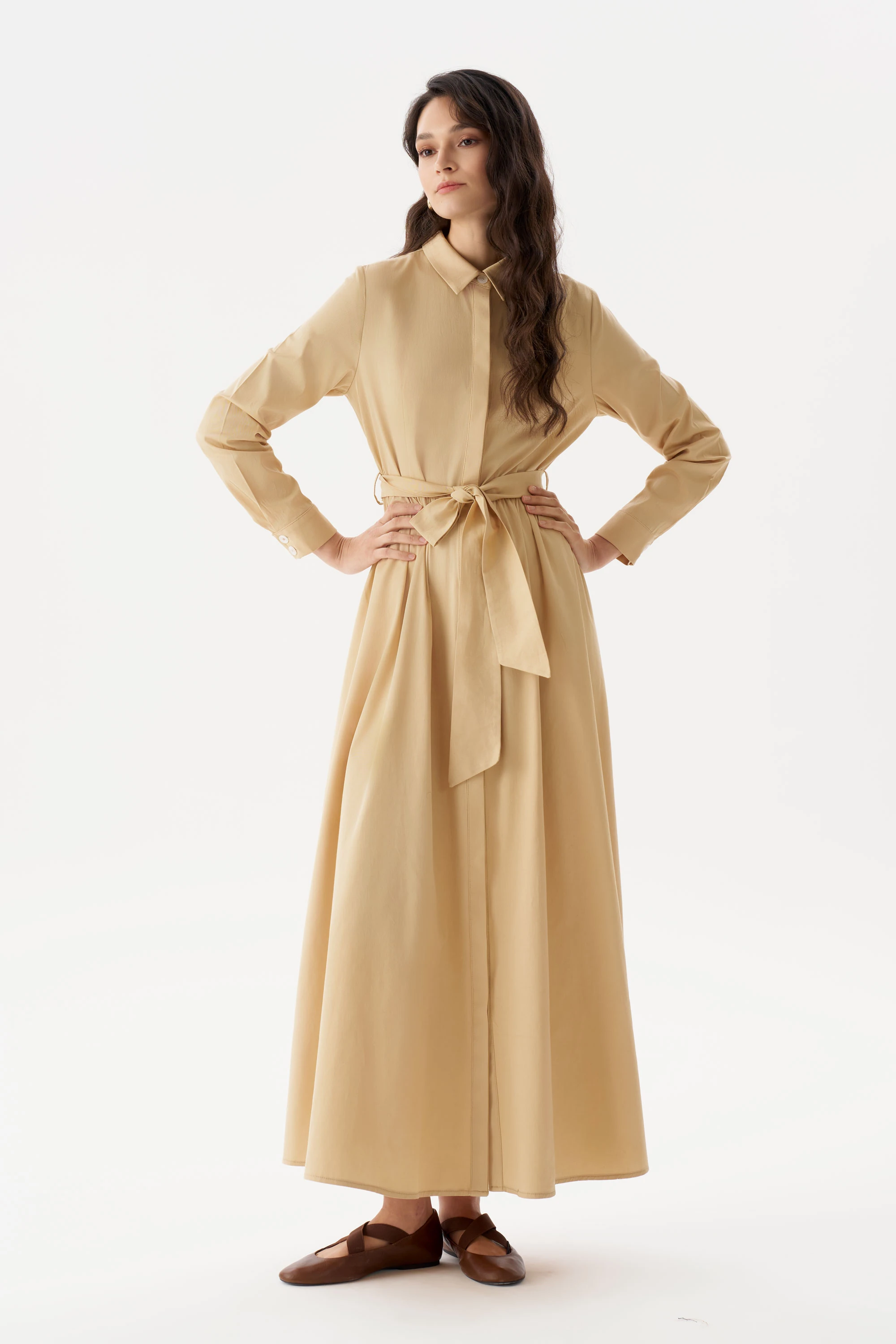 Büzgülü Poplin Elbise