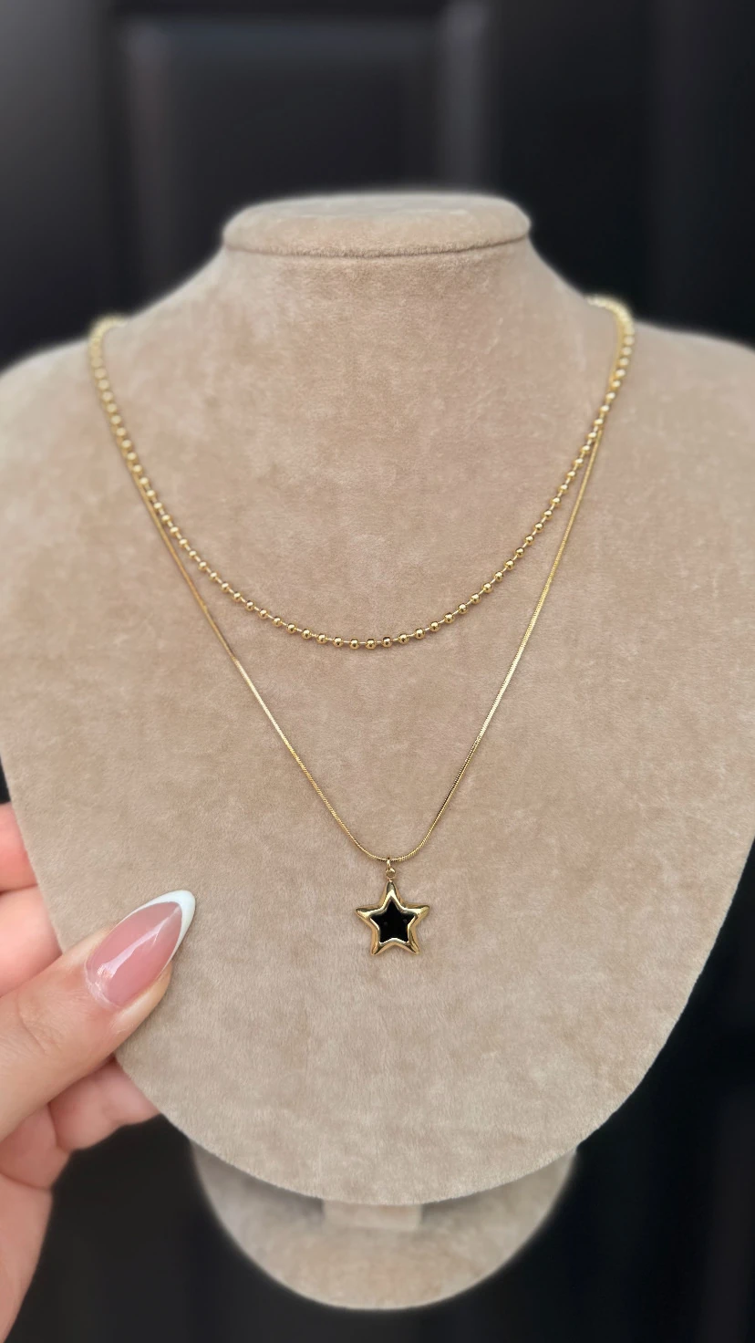 Çelik 2 li Yıldız Figürlü Kombin Kolye