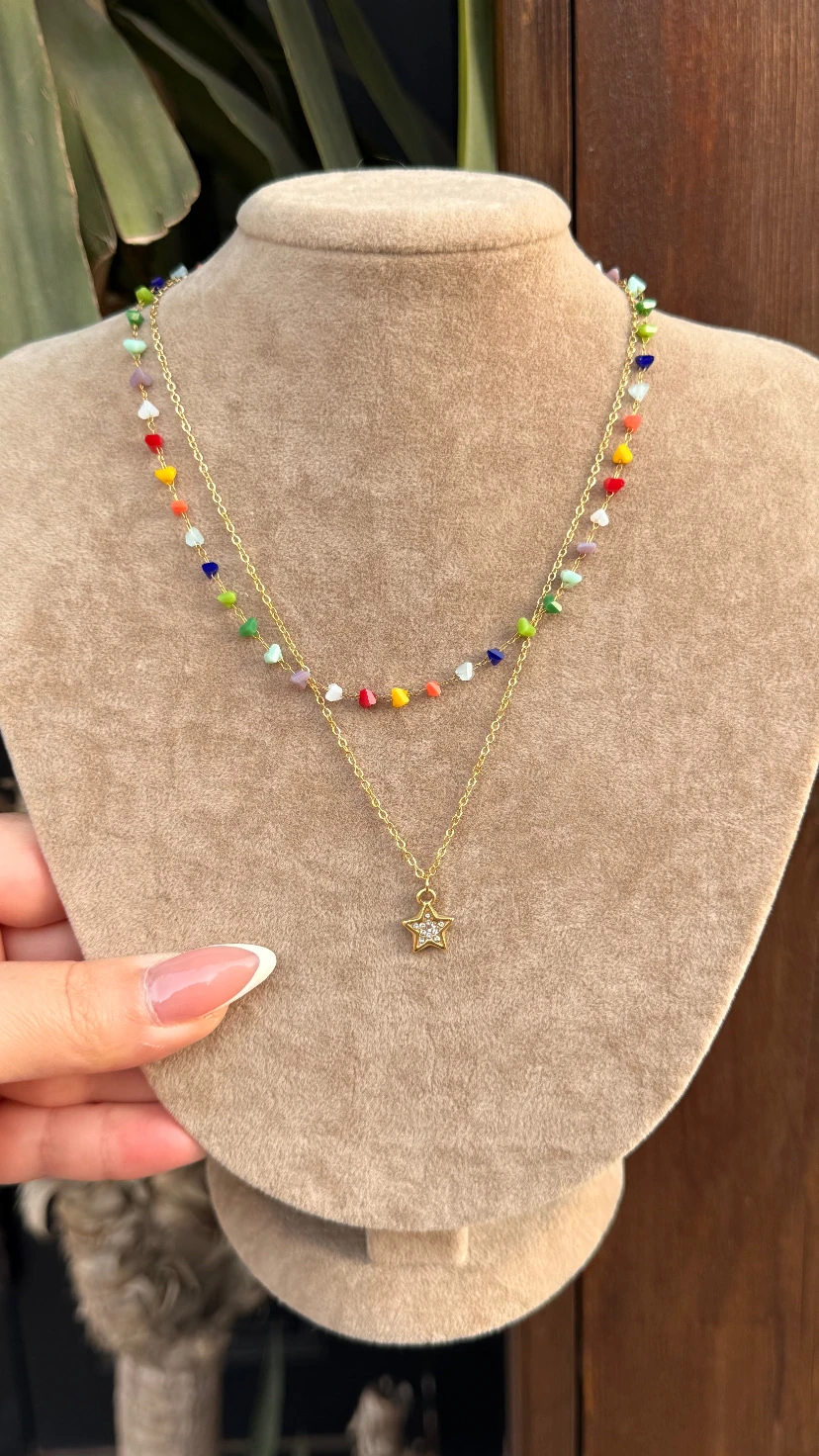 Çelik 2 li Renkli Kolye