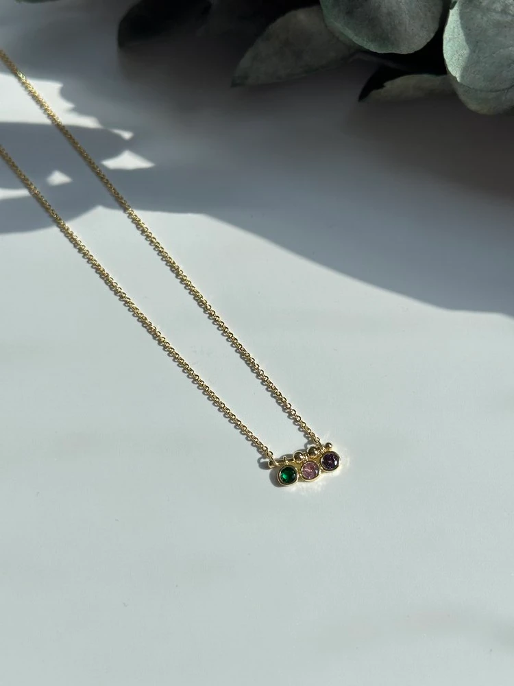 Xp Renkli 3 Taşlı Zarif Kolye