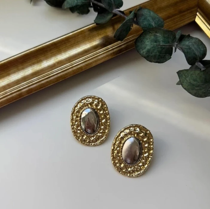 Çift Renk Oval Küpe