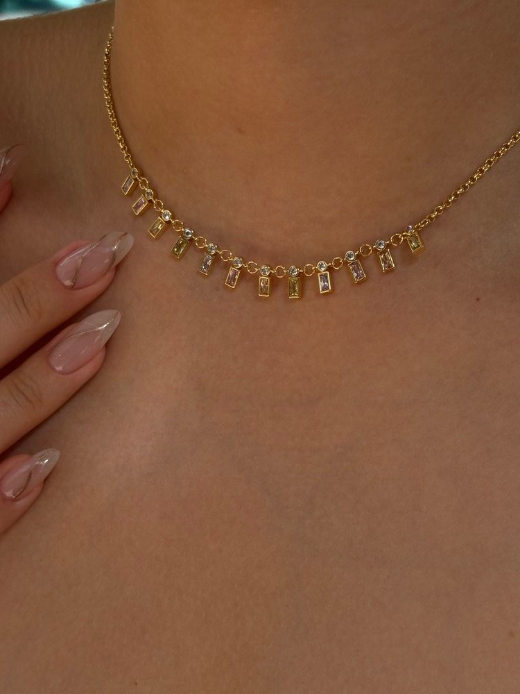 Xuping 14 K Renk Çelik Renkli Taşlı Choker Kolye