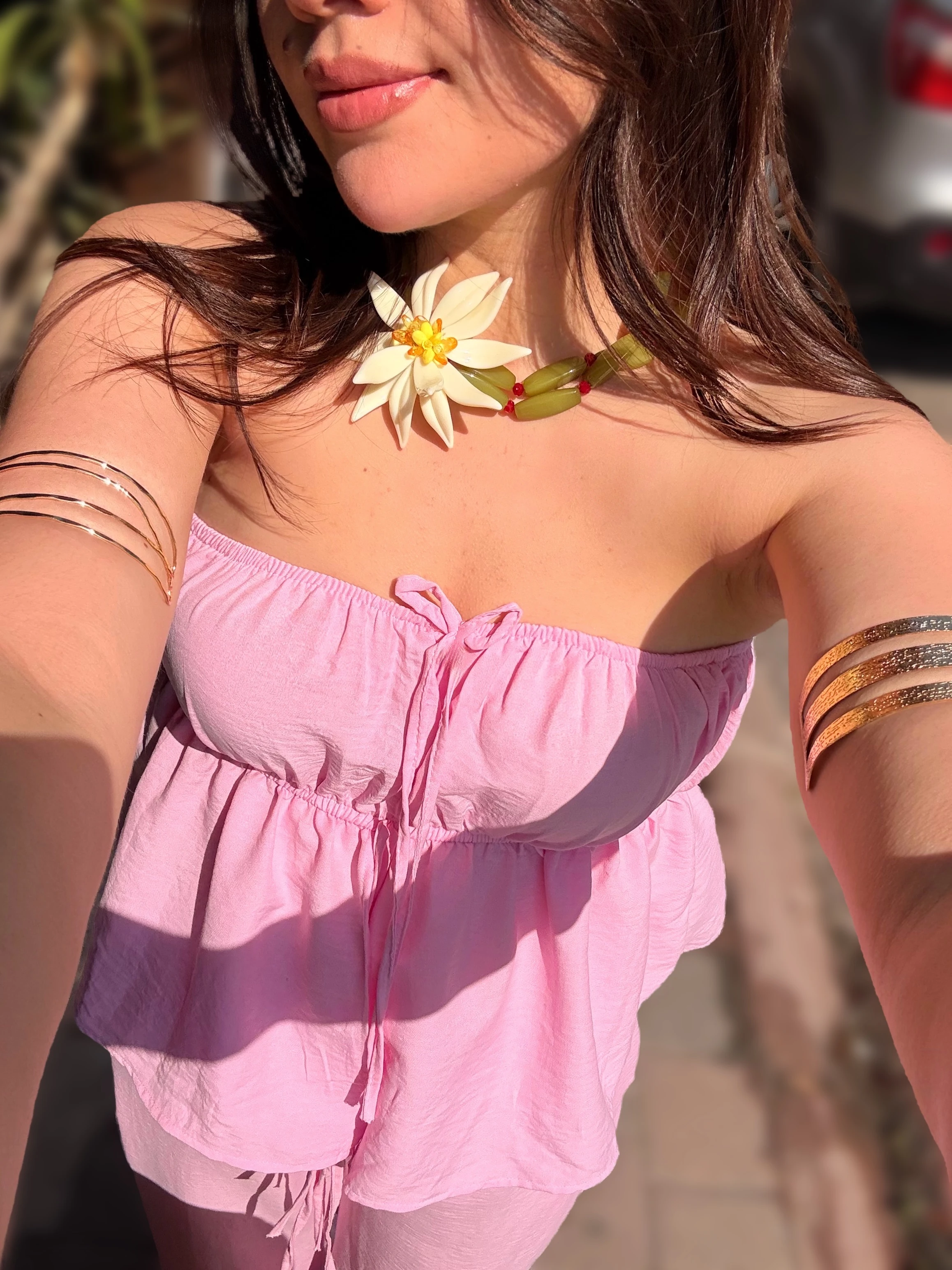 Büyük Çiçek Detaylı Yeşil Choker Kolye