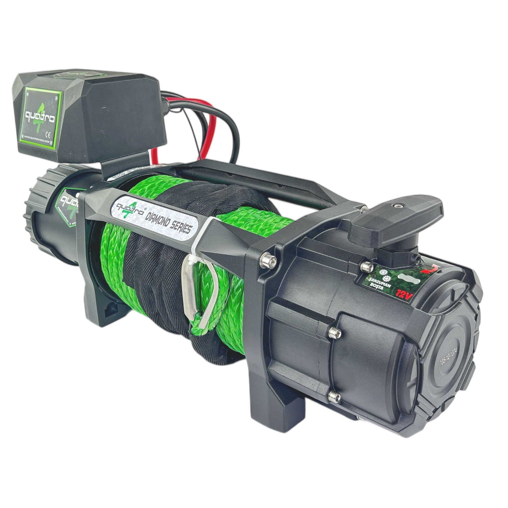 13500LB 12V Quatro Yeşil Sentetik Halatlı Vinç / Diamond Seri