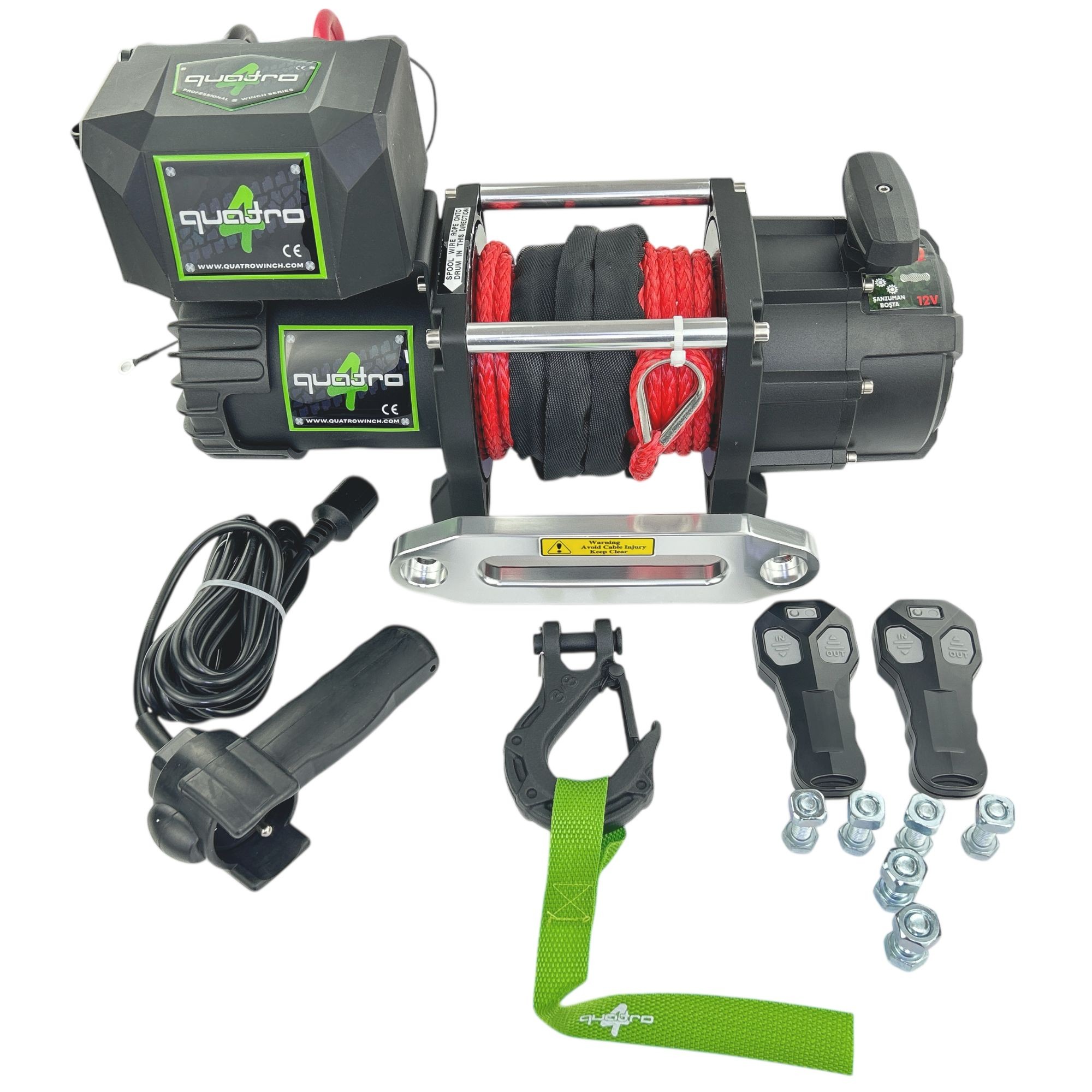 9000LB 12V Quatro Sentetik Halatlı Vinç