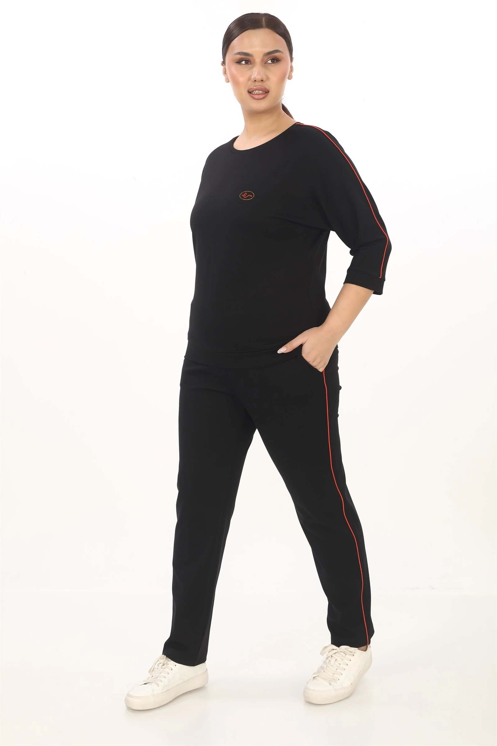 Sezonluk Yanları Şeritli Eşofman Takım - Siyah-Kırmızı