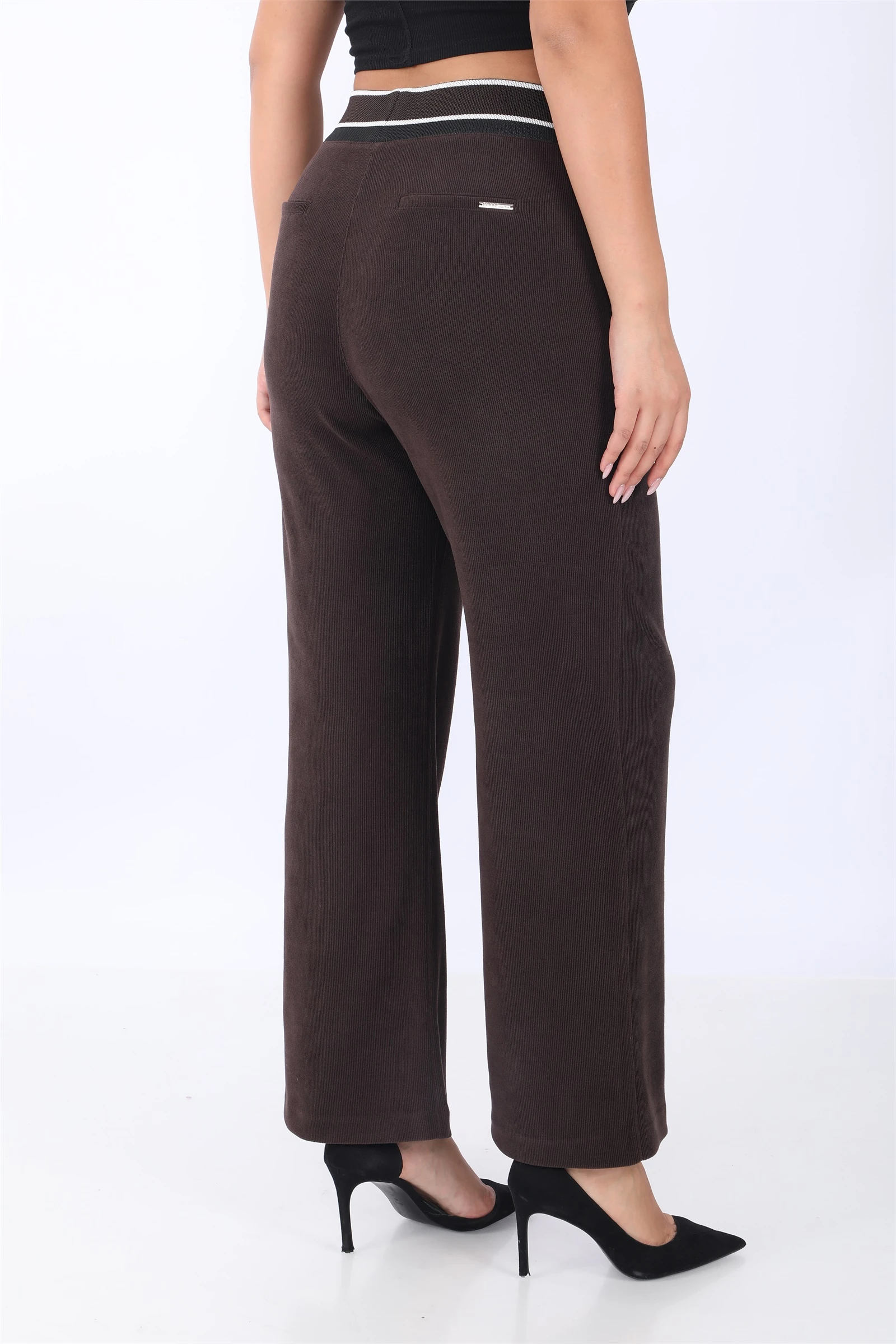 Kışlık Beli Ribanalı Cepli Boru Paça Pantolon