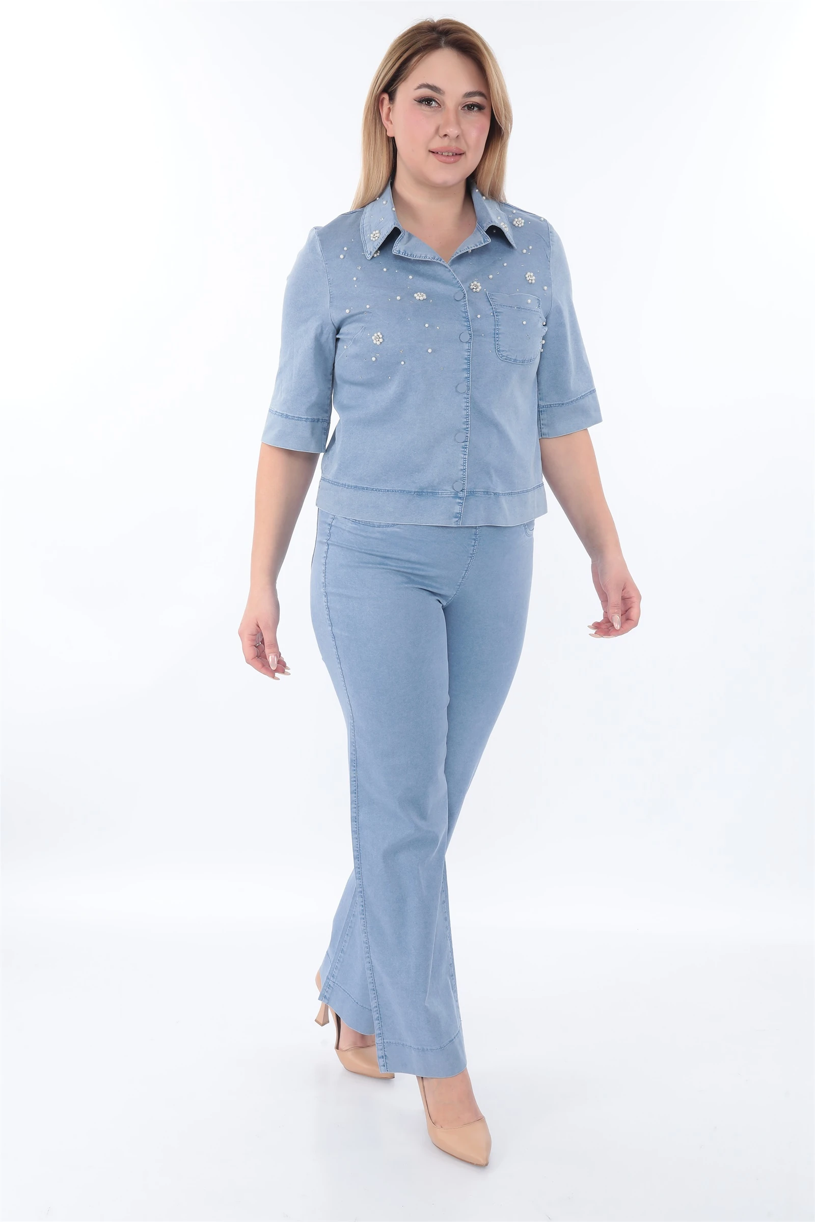 Yazlık Ceketi Çıt Çıt'lı Beli Lastikli Boncuklu 2'li Takım