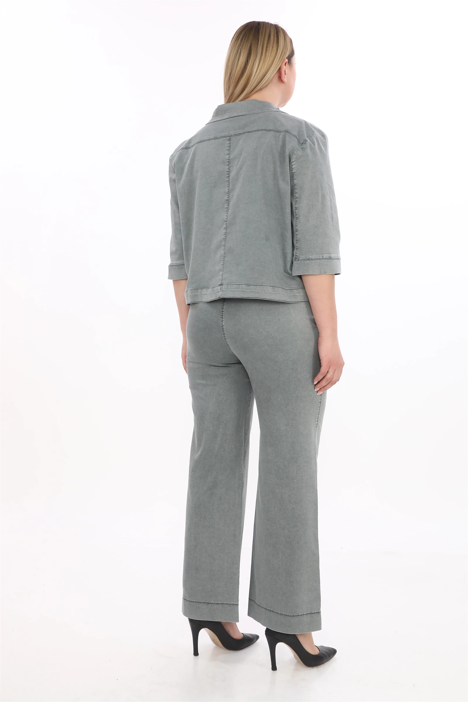 Yazlık Ceketi Çıt Çıt'lı Taş İşlemeli 3'lü Takım - Haki