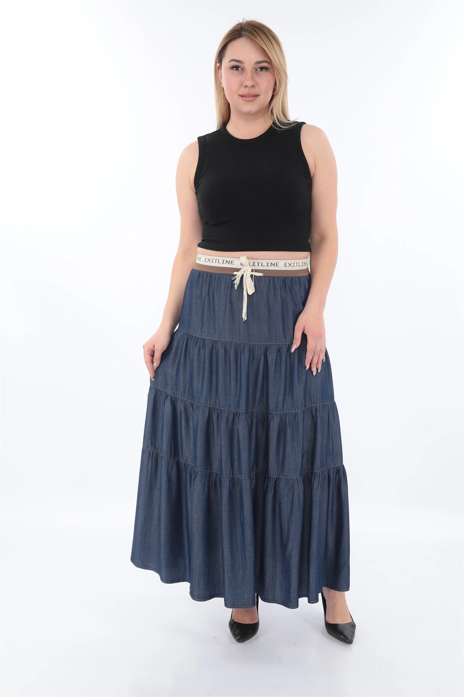 Yazlık Lastik Kemerli Bağcıklı Uzun Etek