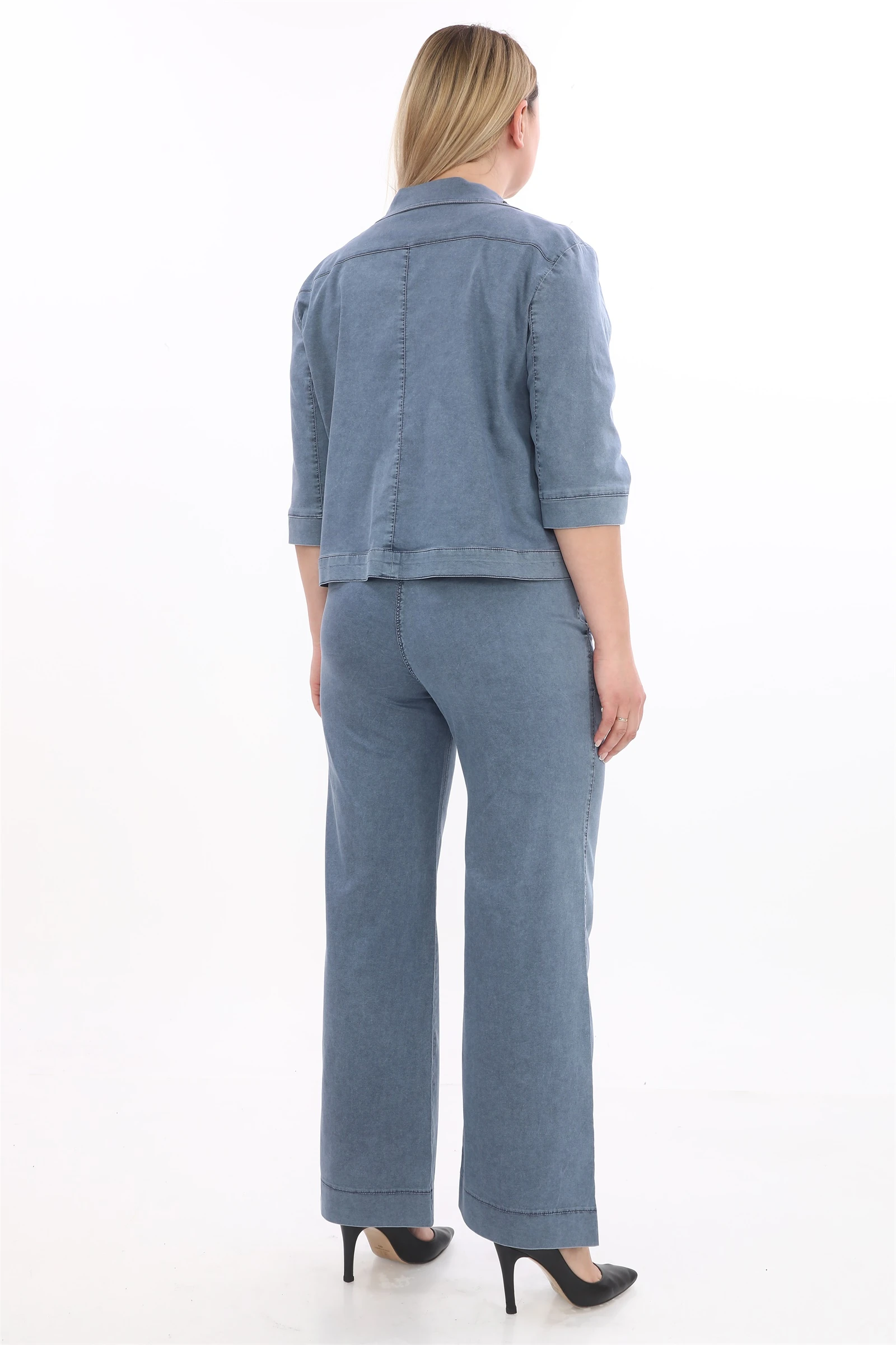 Yazlık Ceketi Çıt Çıt'lı Taş İşlemeli 3'lü Takım - Lacivert