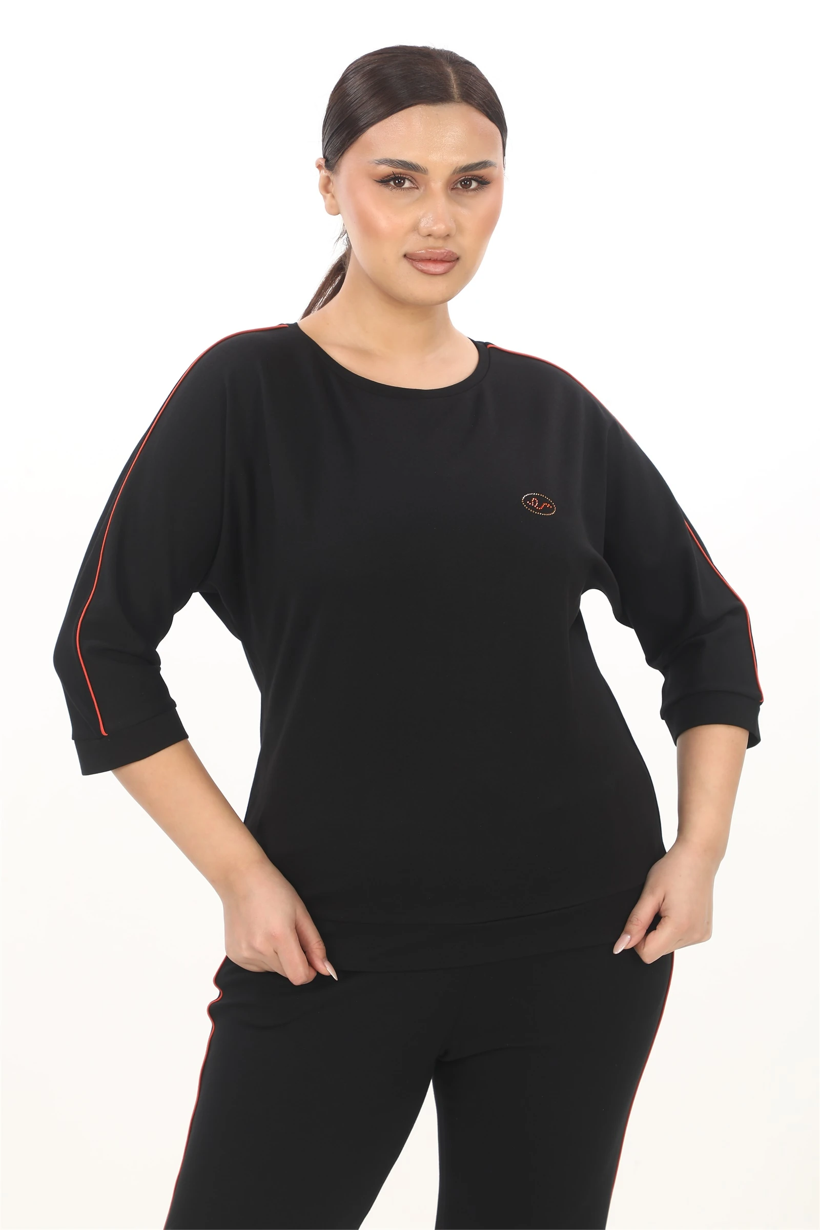 Sezonluk Yanları Şeritli Eşofman Takım - Siyah-Kırmızı