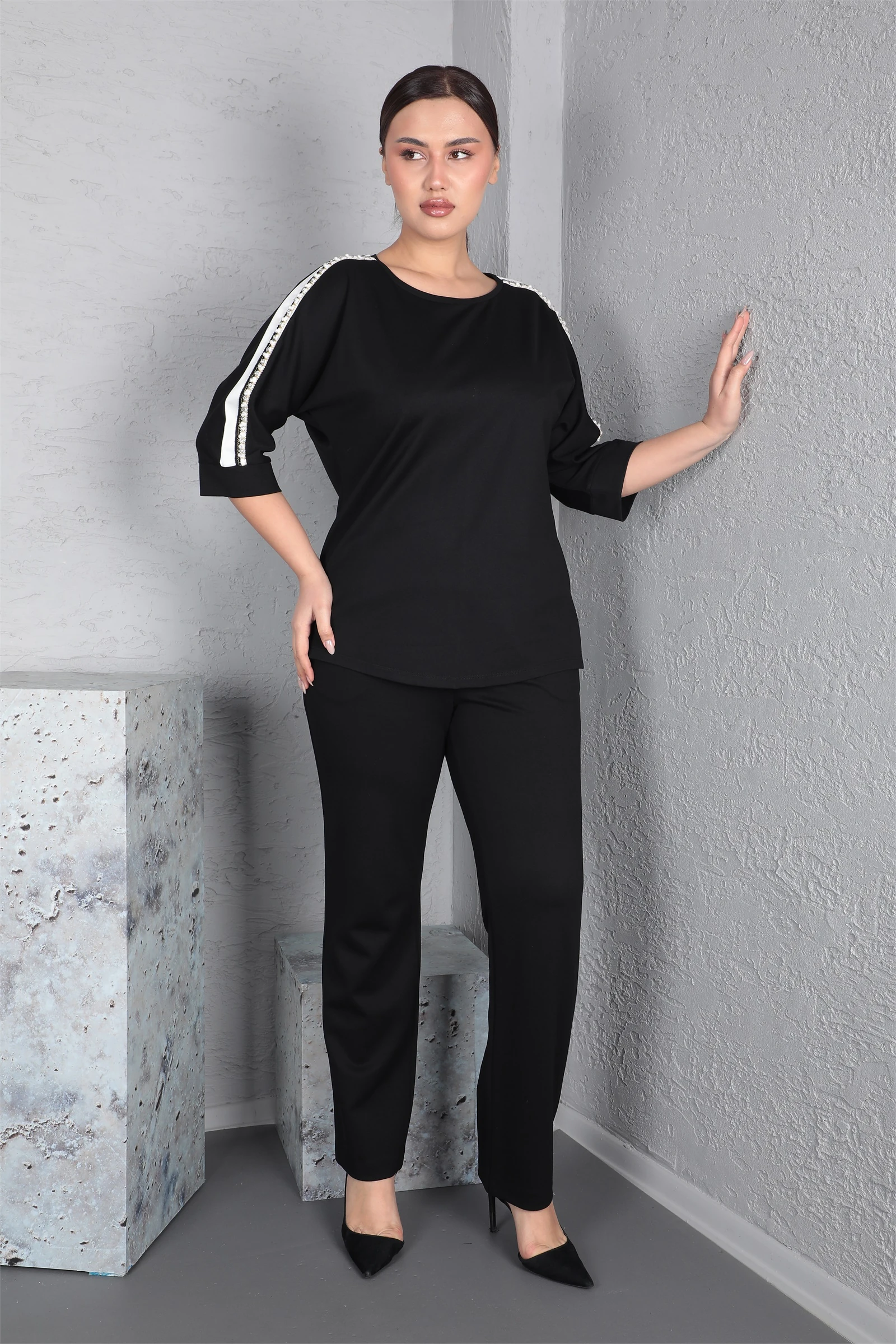 Sezonlu Kolları Şeritli Beli Lastikli 2'li Takım