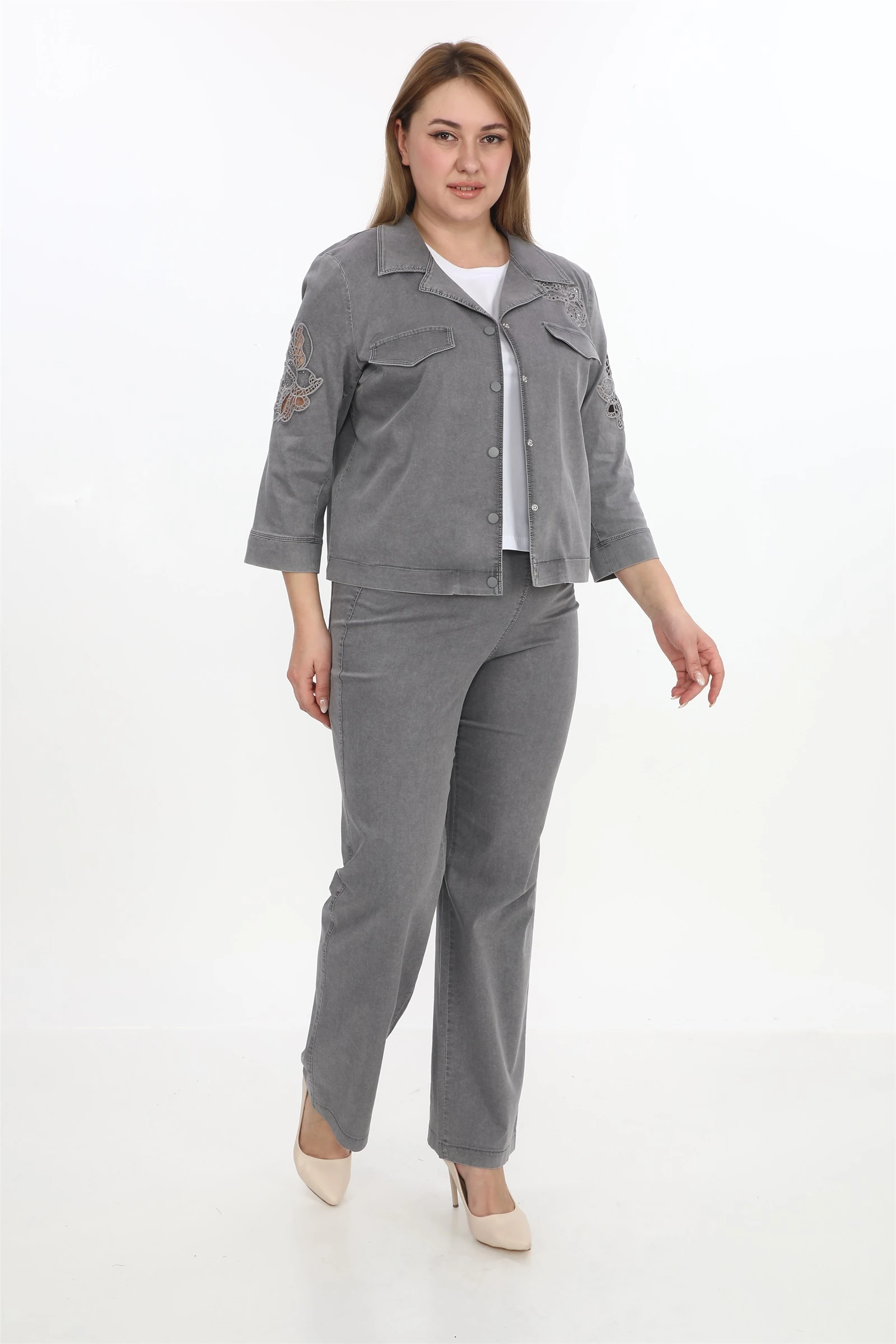 Yazlık Çiçek Nakışlı Taşlı Beli Lastikli Çıt Çıt'lı 3'lü Takım