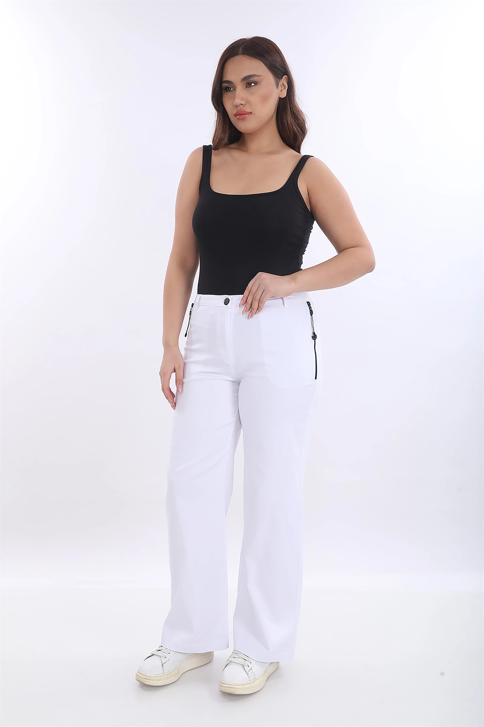 Yazlık Cepleri Fermuarlı Boru Paça Pantolon