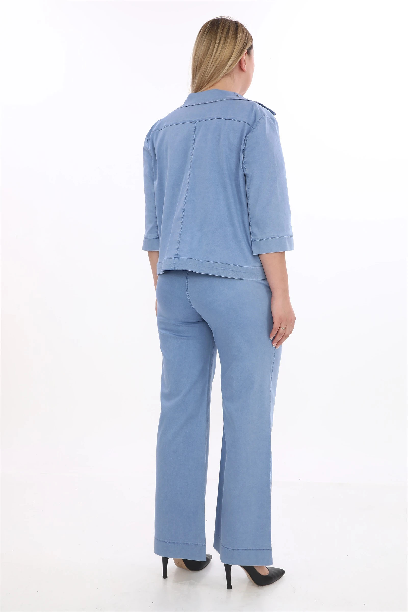 Yazlık Ceketi Çıt Çıt'lı Taş İşlemeli 3'lü Takım - İndigo