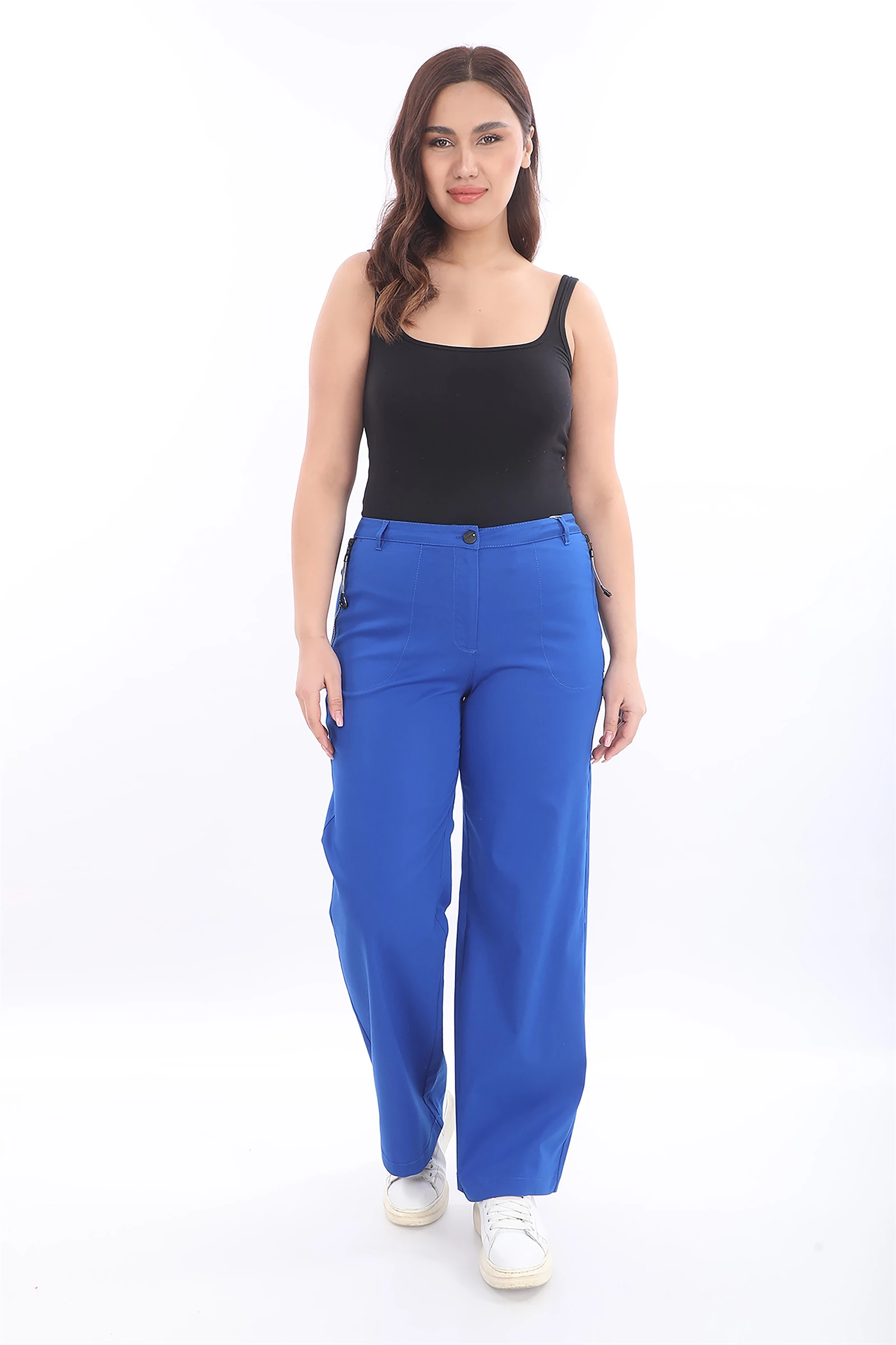 Yazlık Cepleri Fermuarlı Boru Paça Pantolon - Saks