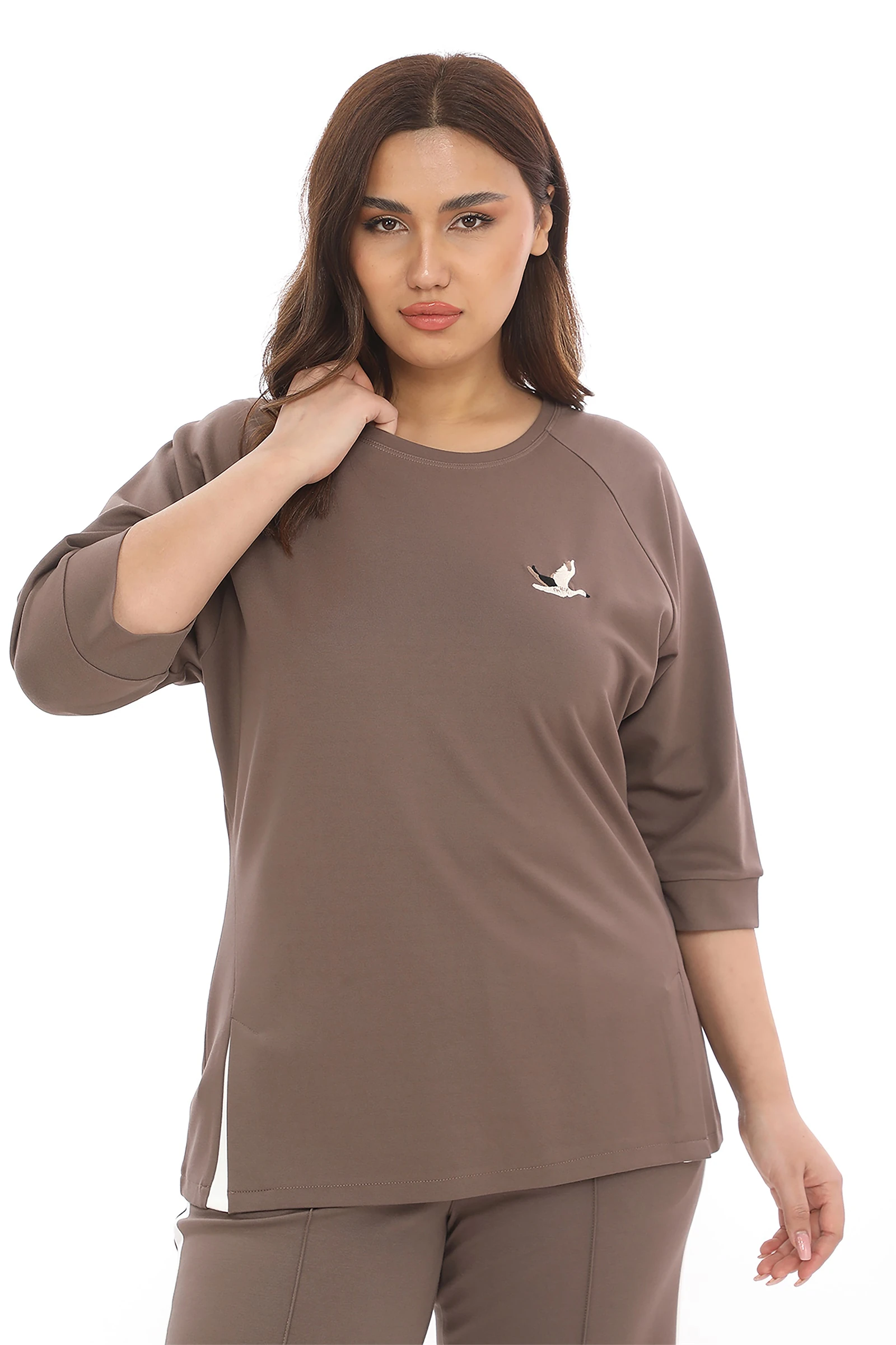 Sezonluk Kuş Nakışlı İpli 2Li Eşofman Takım - Vizon