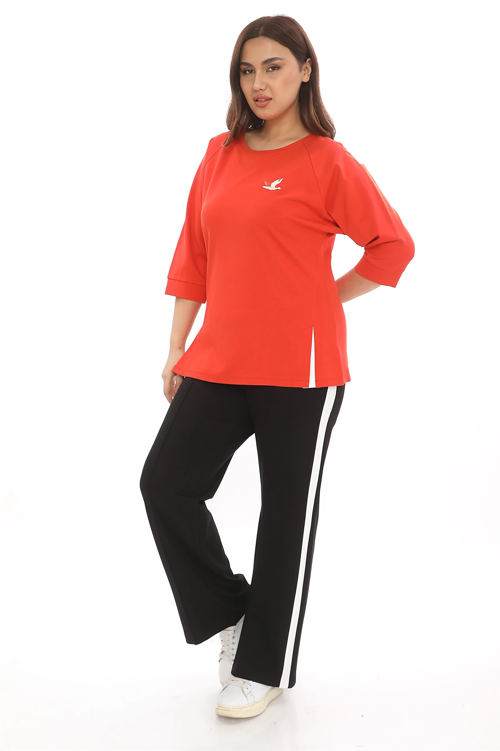 Sezonluk Kuş Nakışlı İpli 2Li Eşofman Takım - Oranj