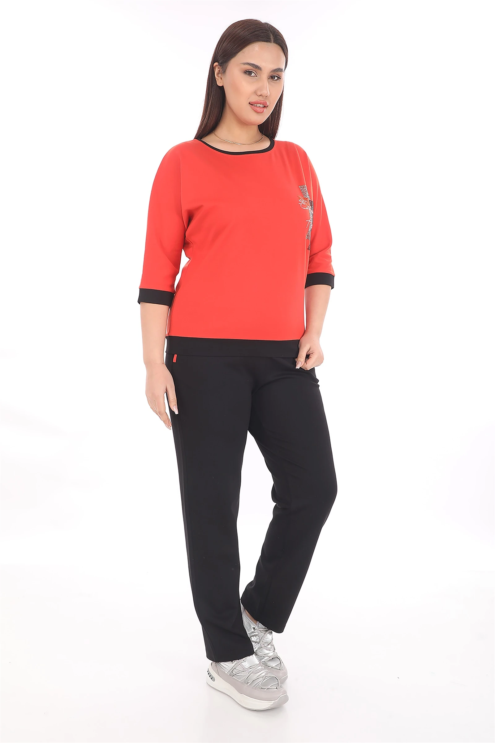 Yazlık Taşlı Beli Lastikli Eşofman Takım - Oranj