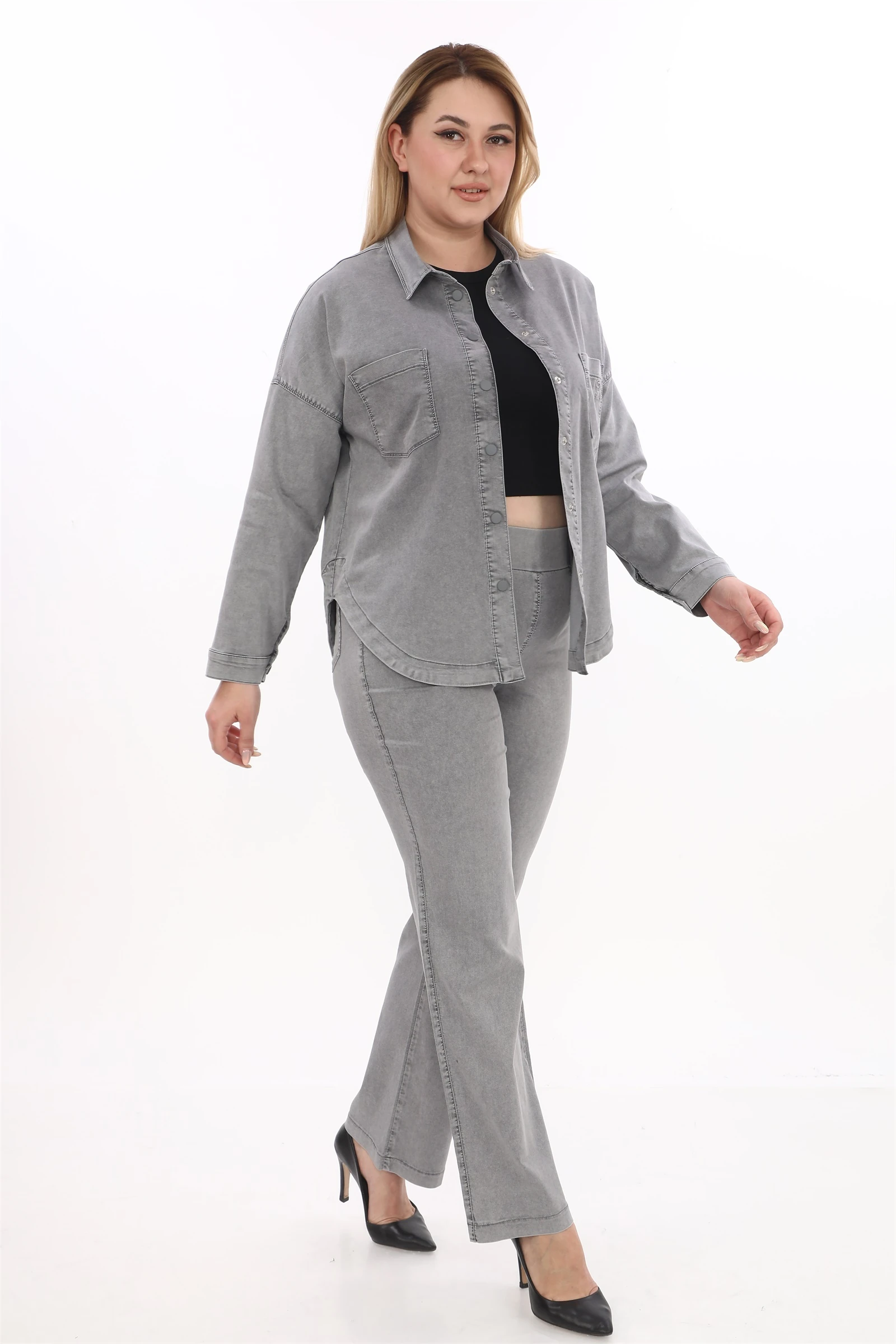 Yazlık Ceketi Çıt Çıt'lı Beli Lastikli Cepli 2'li Takım