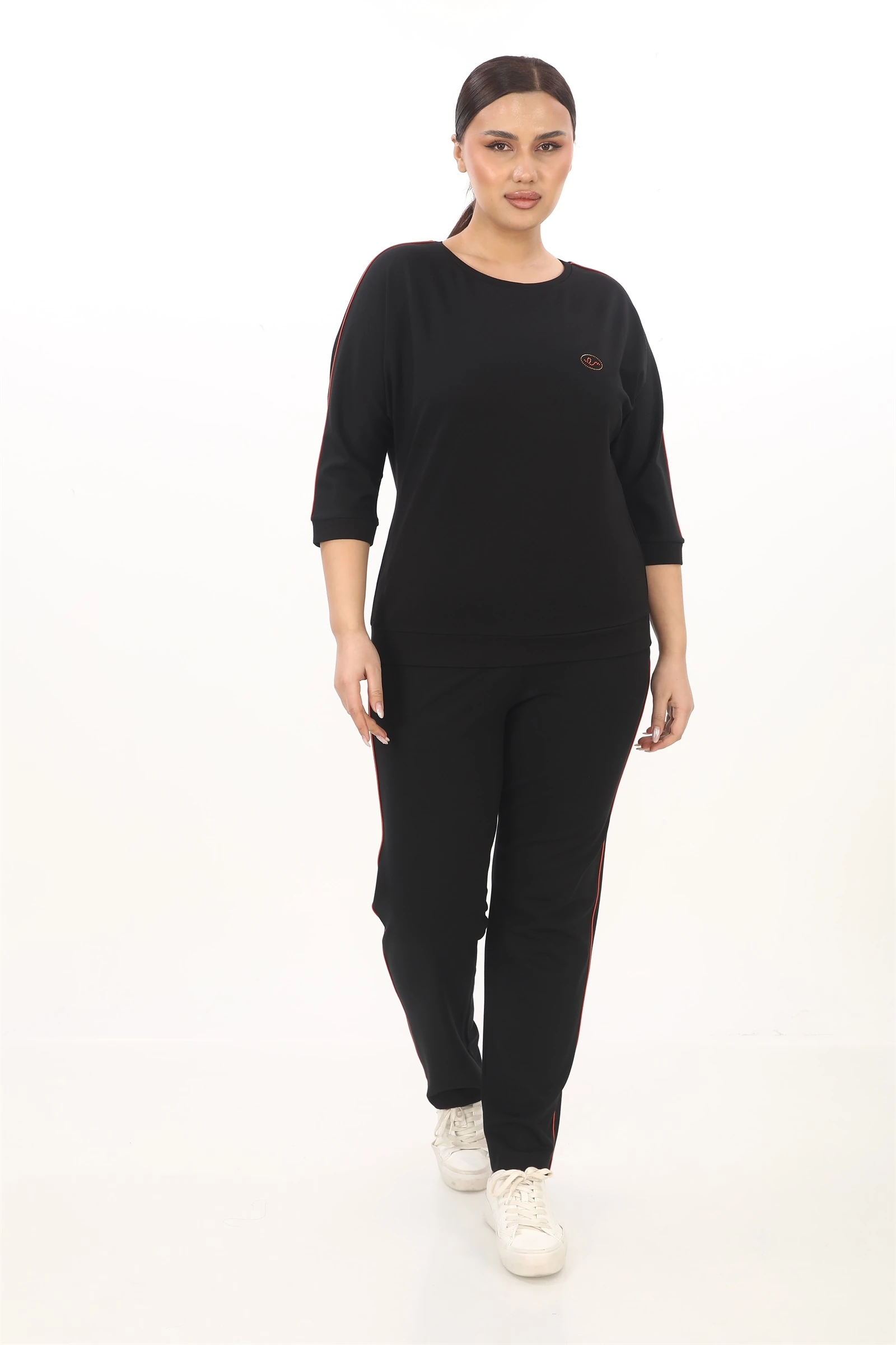 Sezonluk Yanları Şeritli Eşofman Takım - Siyah-Kırmızı