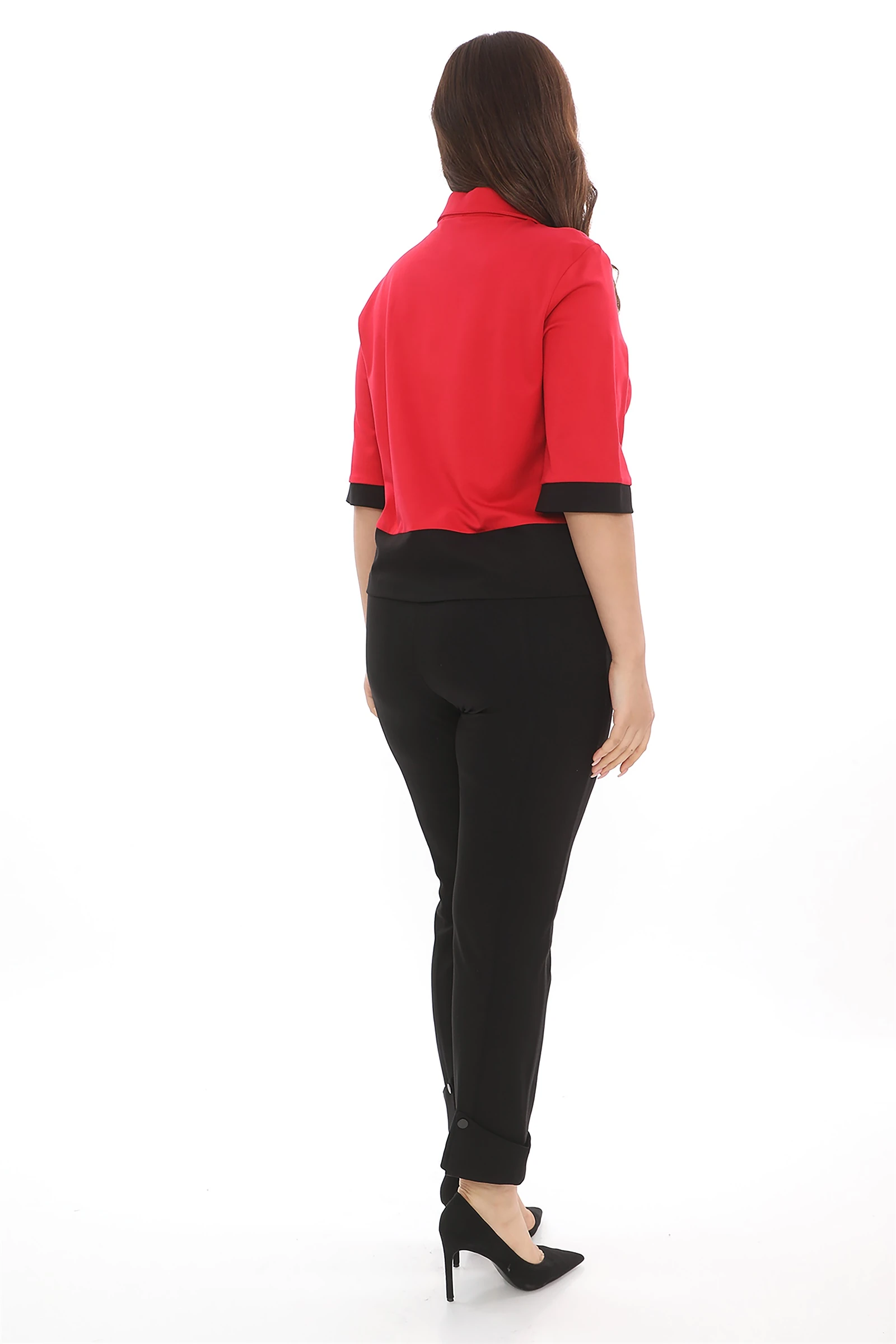 Sezonluk Önü Çıt Çıtlı Zarif 3/4 Kollu Şık Ofis Günlük Ceket - Kırmızı