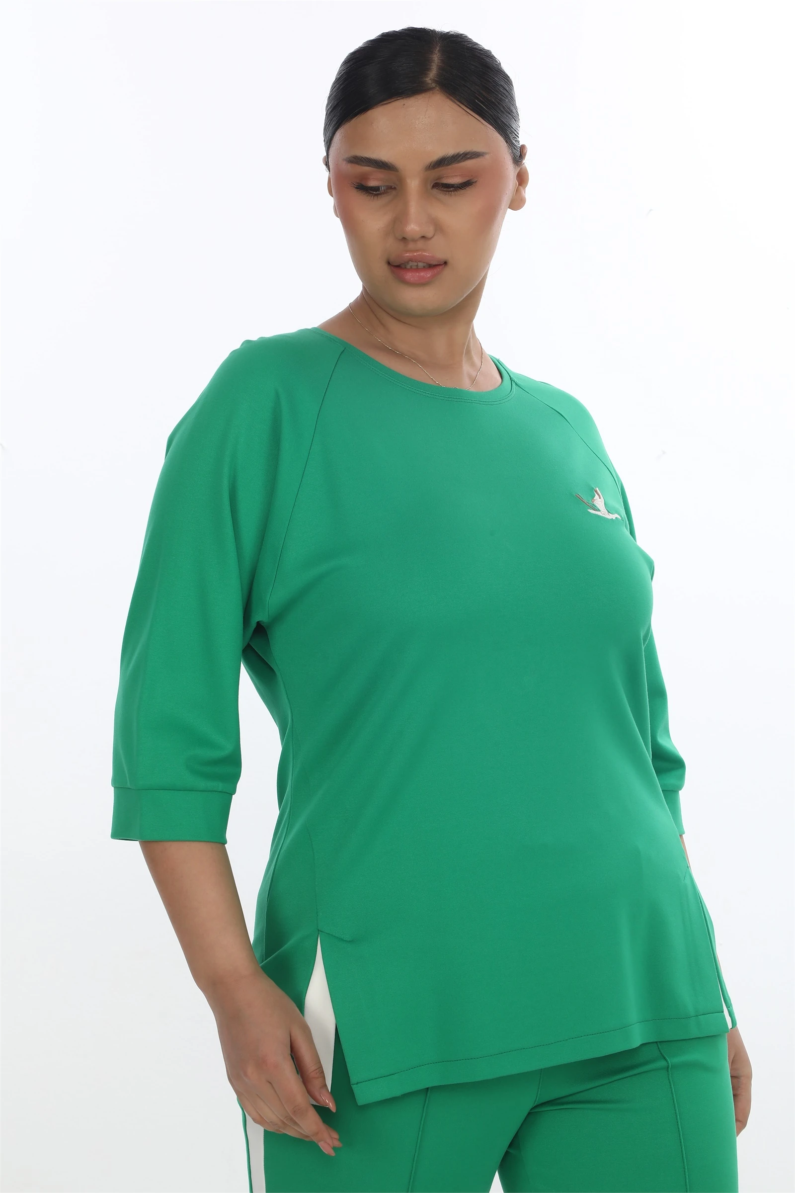 Sezonluk Kuş Nakışlı İpli 2Li Eşofman Takım - Yeşil