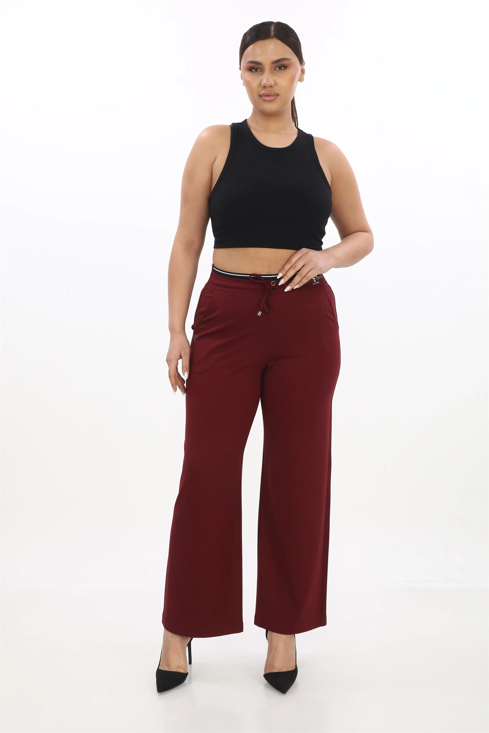 Yazlık Beli Lastikli Taşlı Baskılı Pantolon