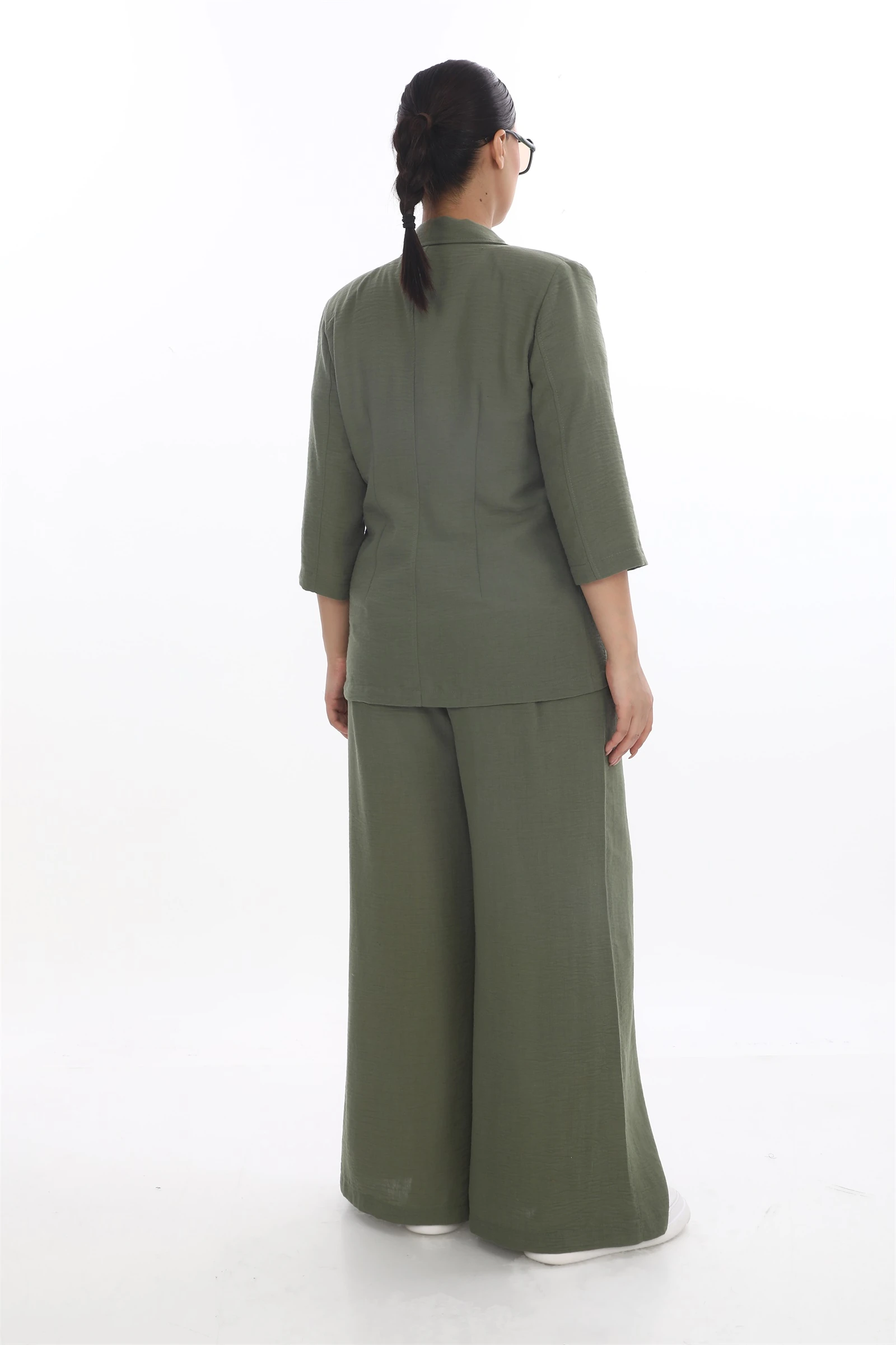 Yazlık Beli Lastikli Bol Paçalı T-Shirt'ü Baskılı 3'lü Keten Takım