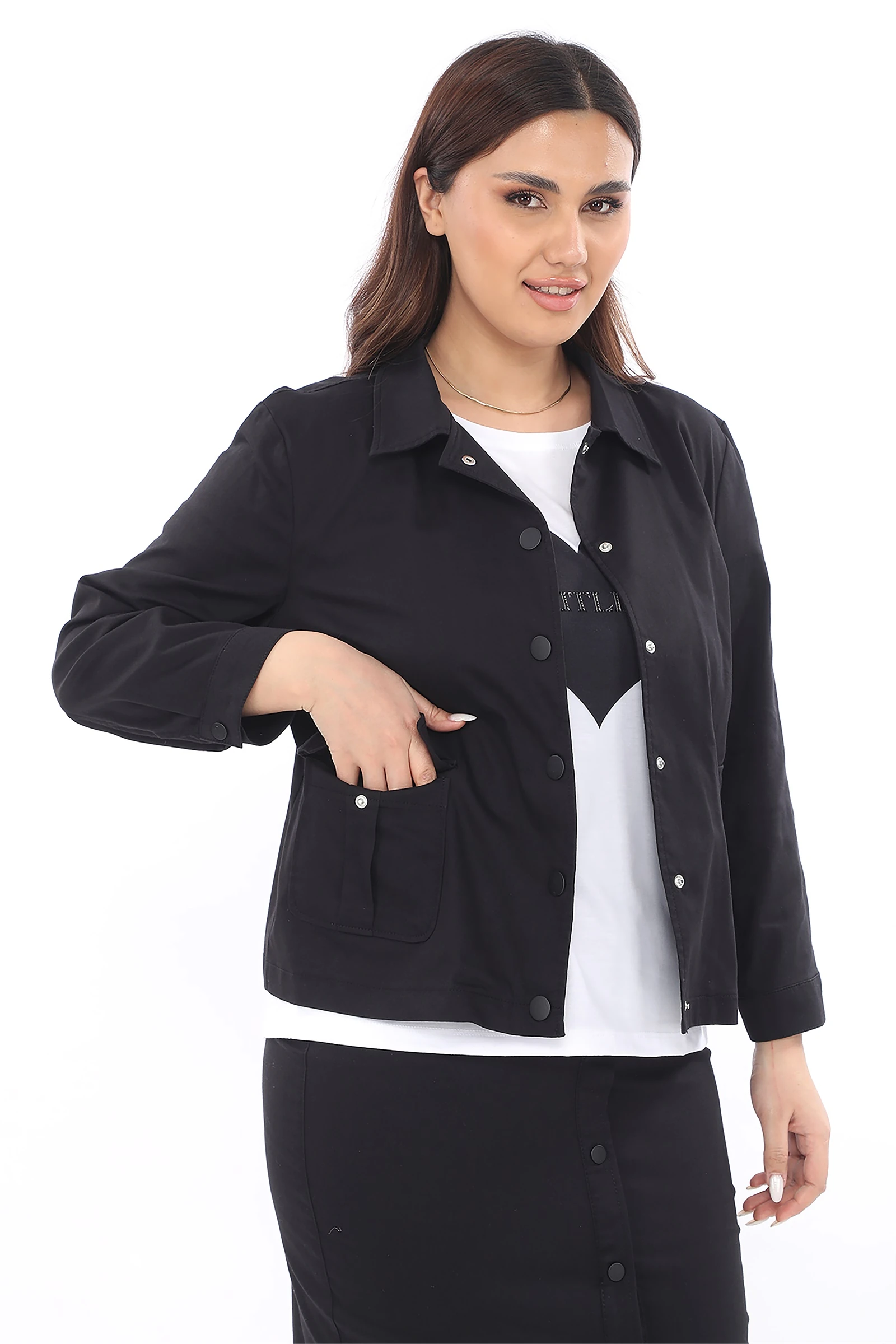 Yazlık Eteği & Ceketi Düğmeli T-Shirt'ü Baskılı 3'lü Takım - Siyah