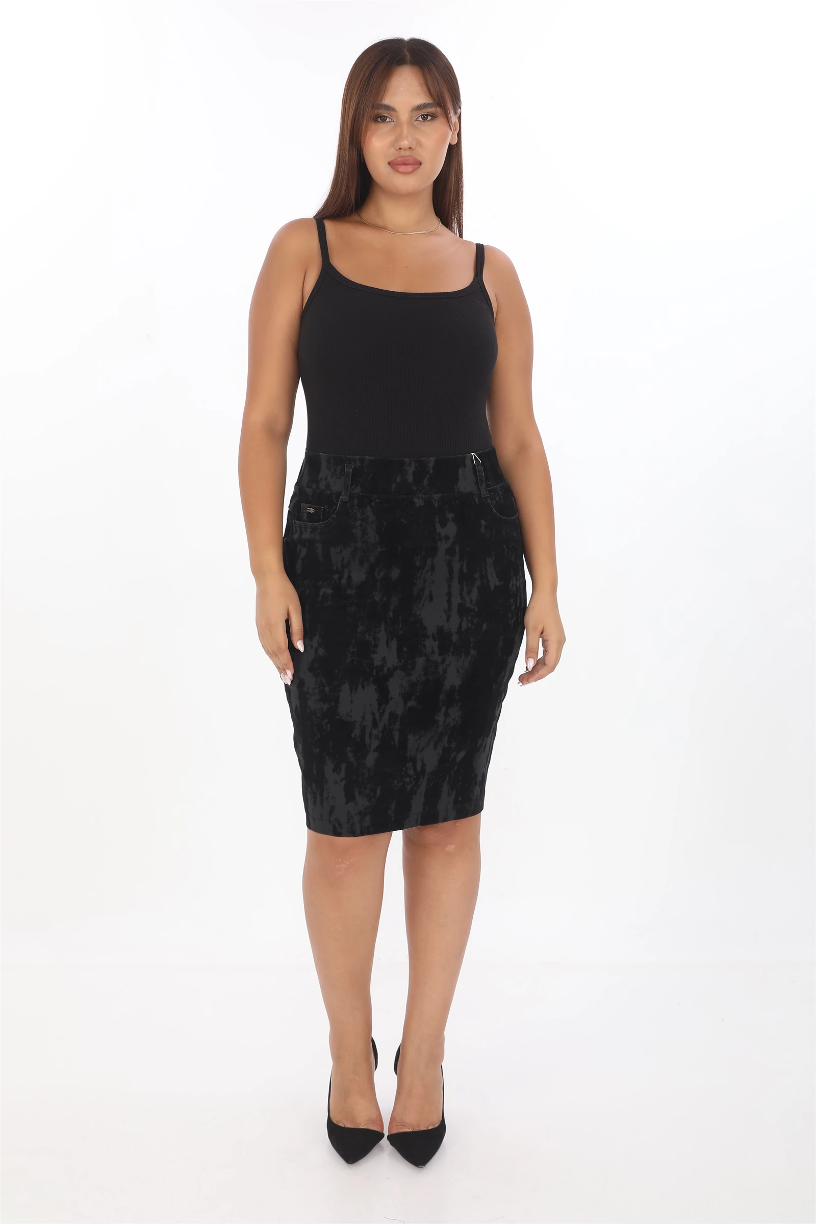 Kışlık Varak Baskılı Kalem Etek - Siyah