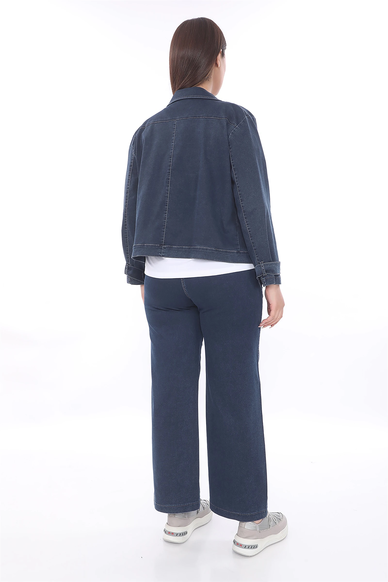 Sezonluk Pantolon Ceket T-shirt'ü Taşlı Baskılı Esnek Denim 3'lü Takım