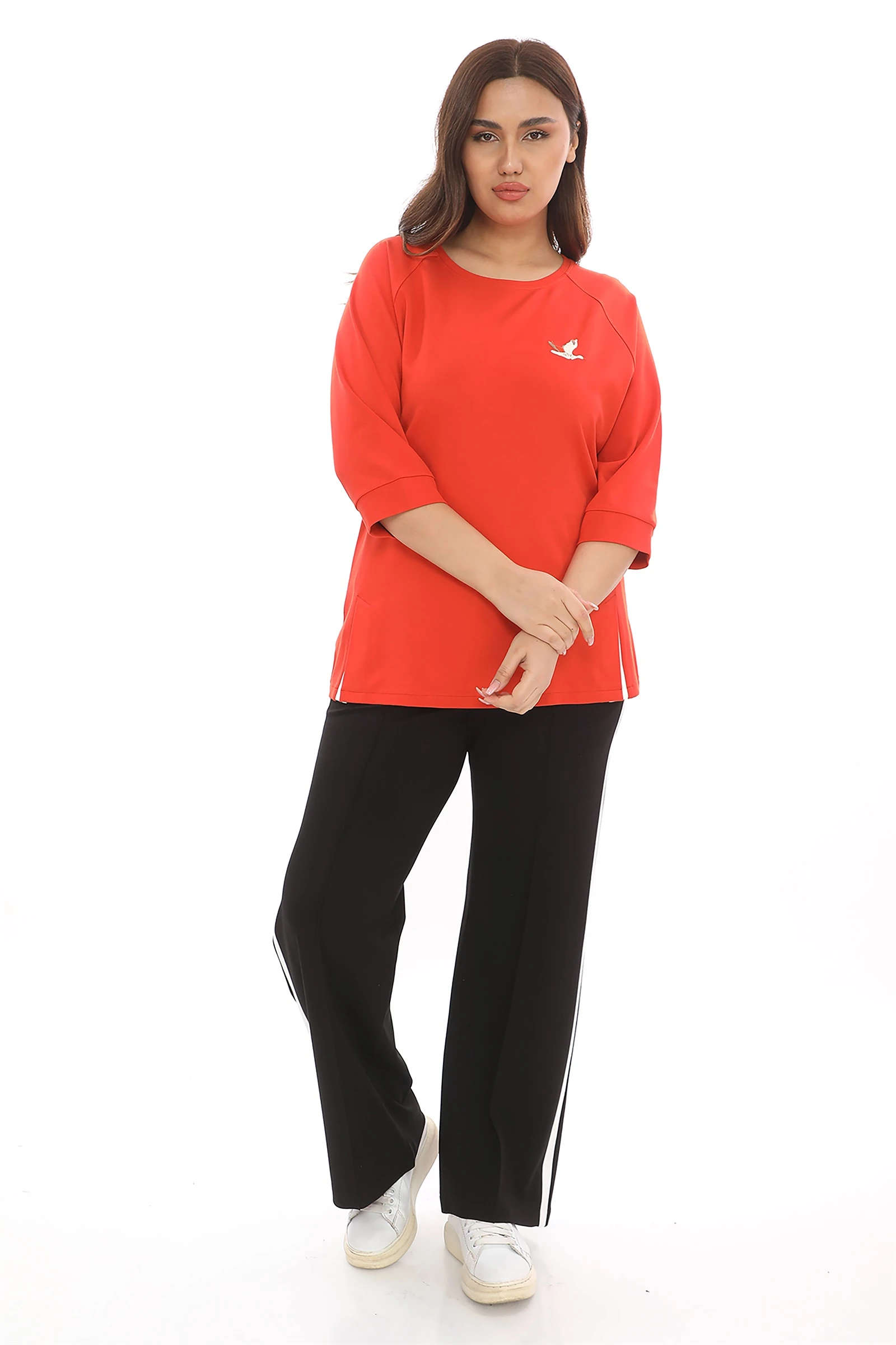 Sezonluk Kuş Nakışlı İpli 2Li Eşofman Takım - Oranj