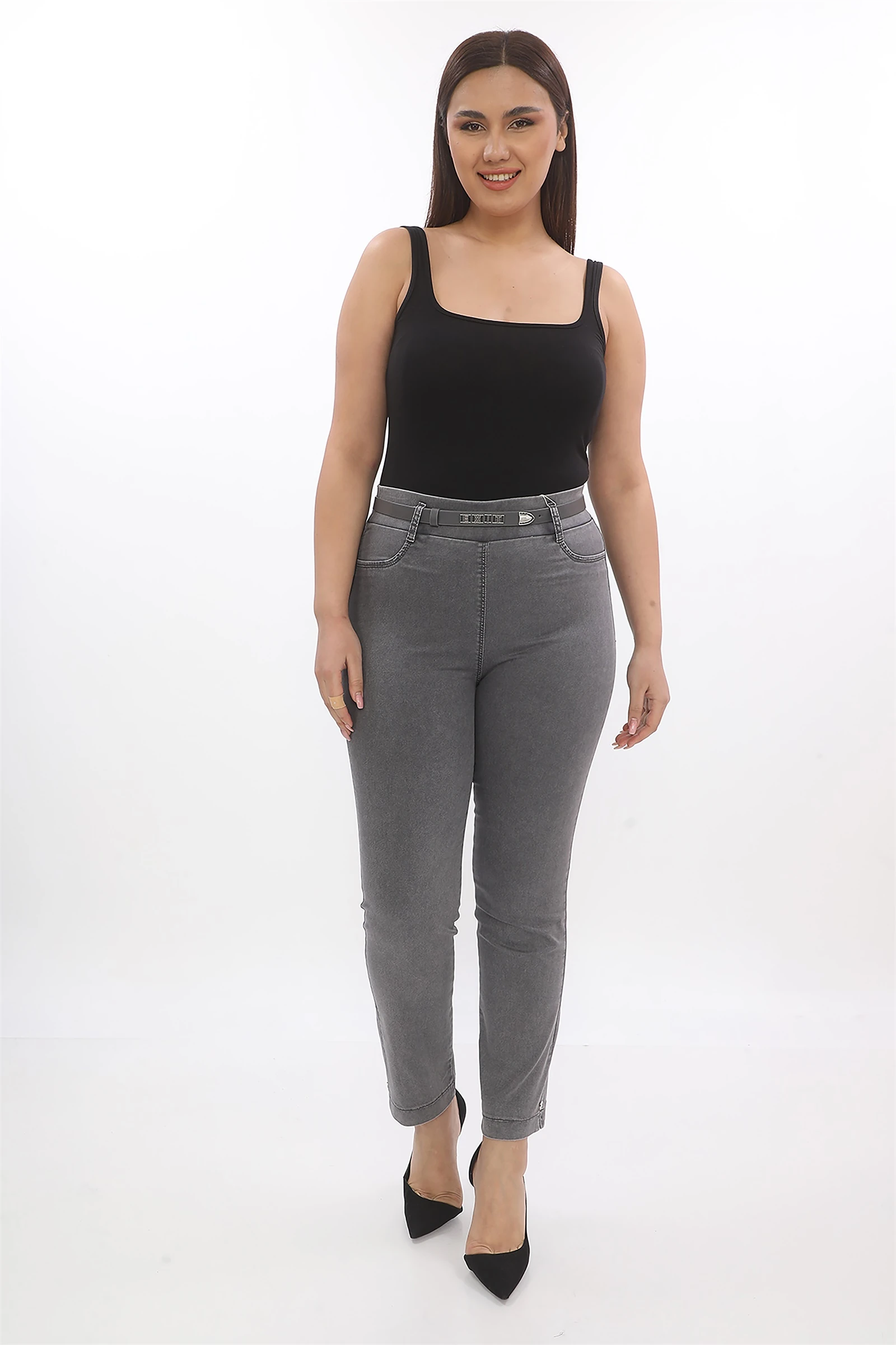 Yazlık Kemerli Aksesuarlı Slim Pantolon - Siyah