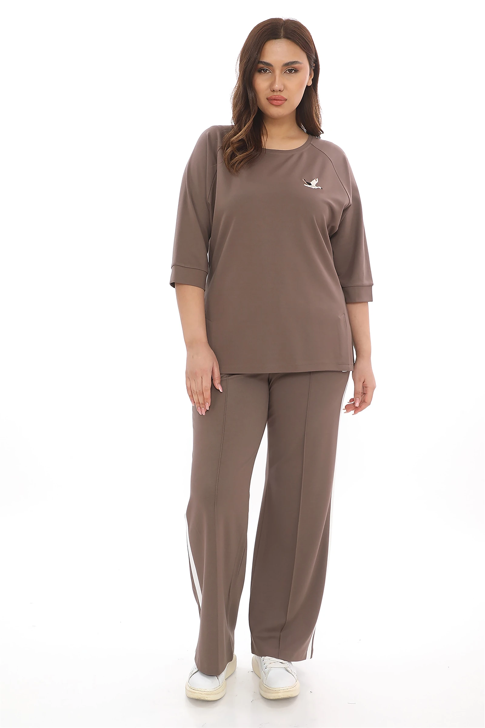 Sezonluk Kuş Nakışlı İpli 2Li Eşofman Takım - Vizon