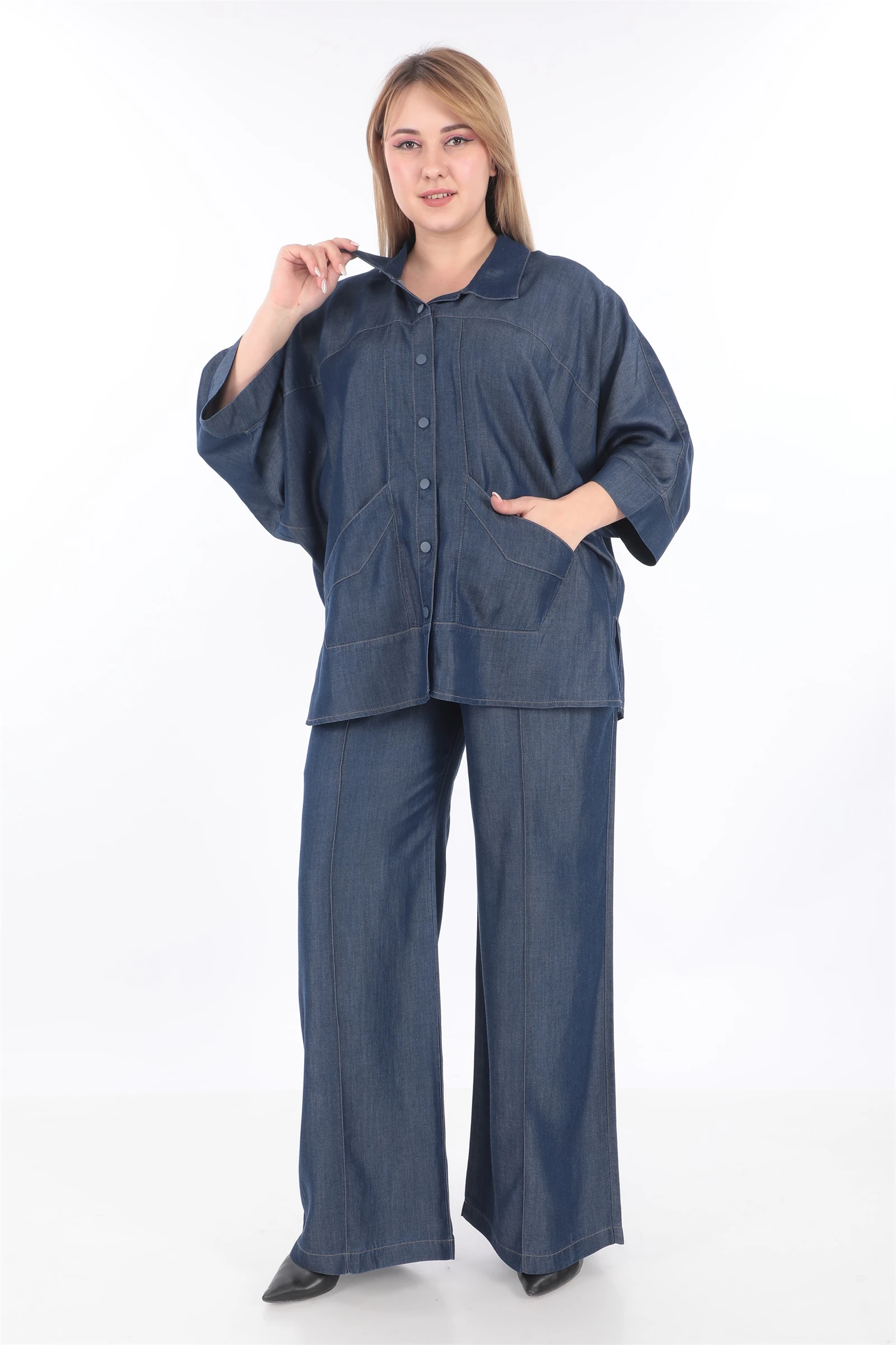 Yazlık Ceketi Çıt Çıt'lı Vizon İp Dikişli 2'li Takım - Lacivert