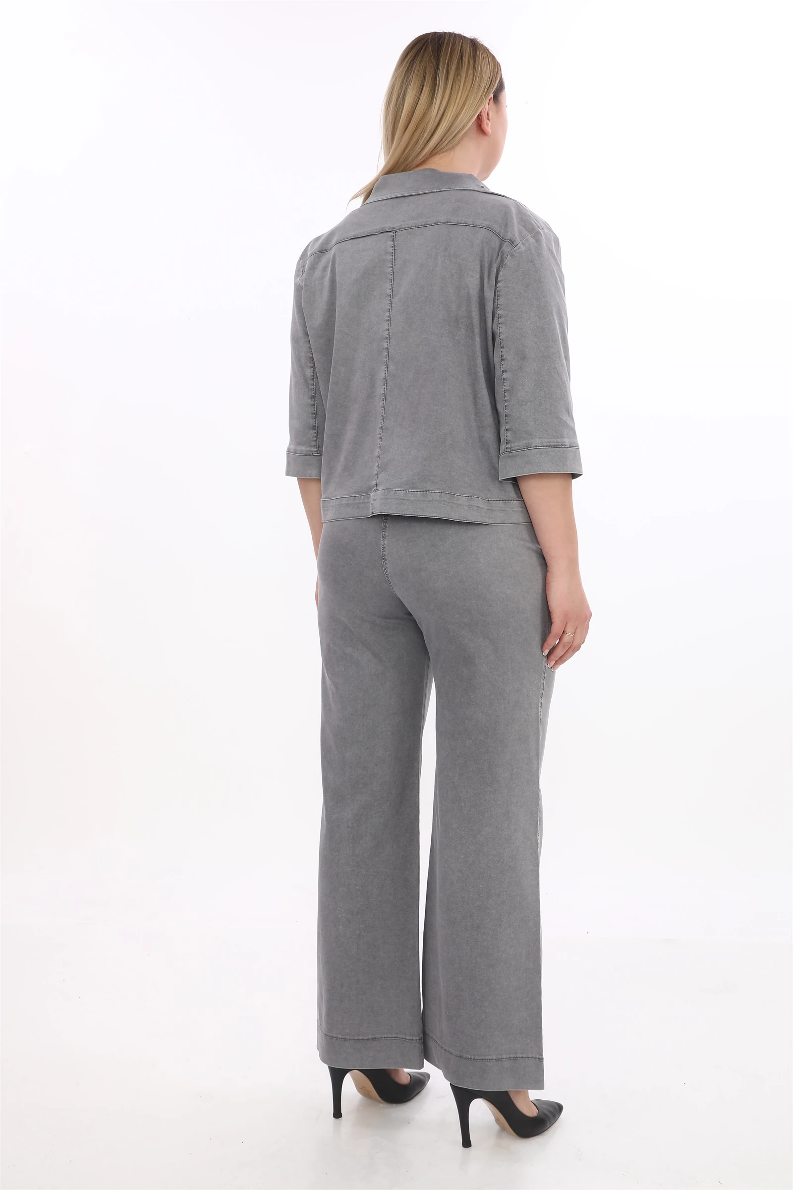 Yazlık Ceketi Çıt Çıt'lı Taş İşlemeli 3'lü Takım - Füme