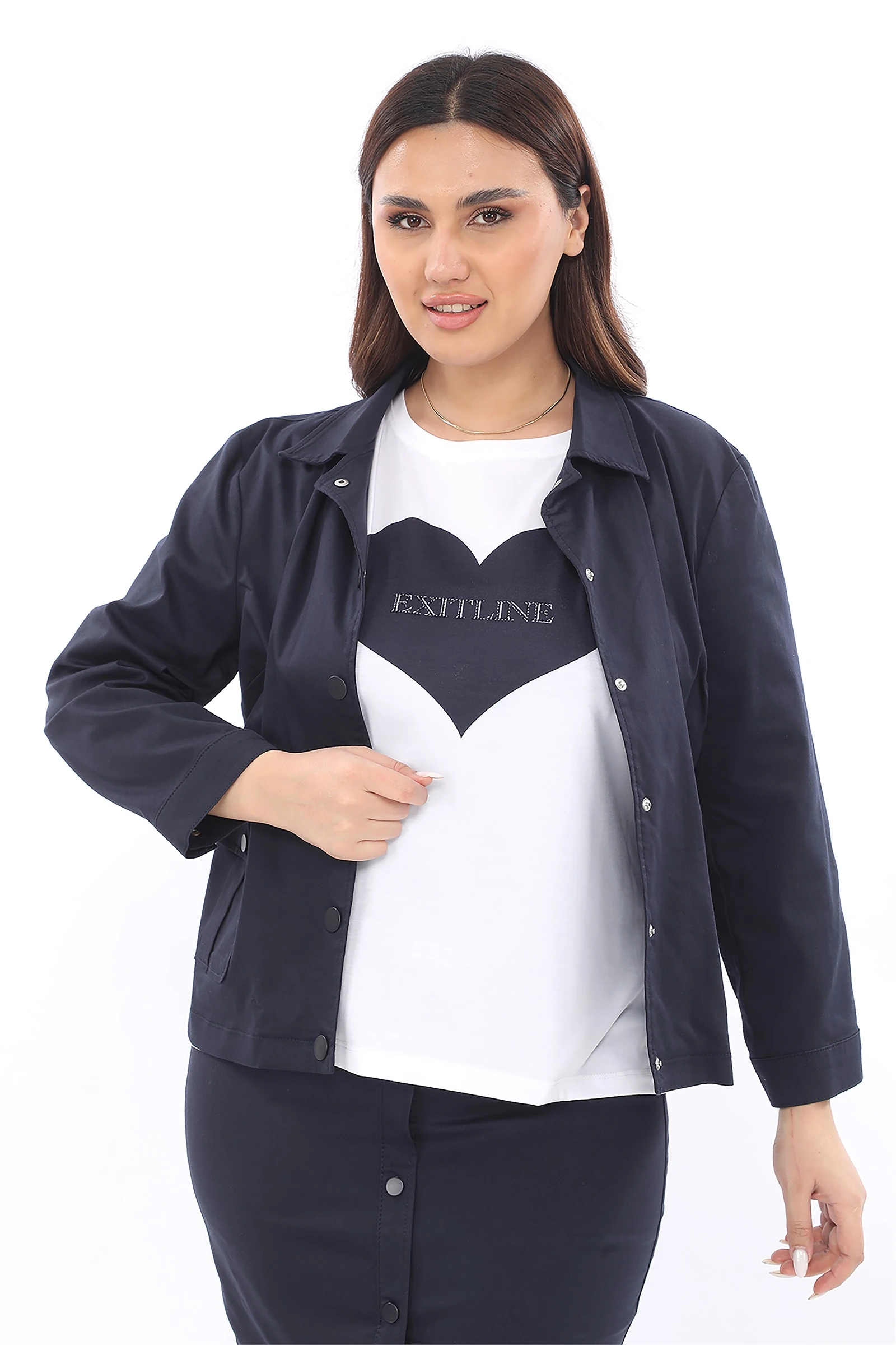 Yazlık Eteği & Ceketi Düğmeli T-Shirt'ü Baskılı 3'lü Takım - Lacivert