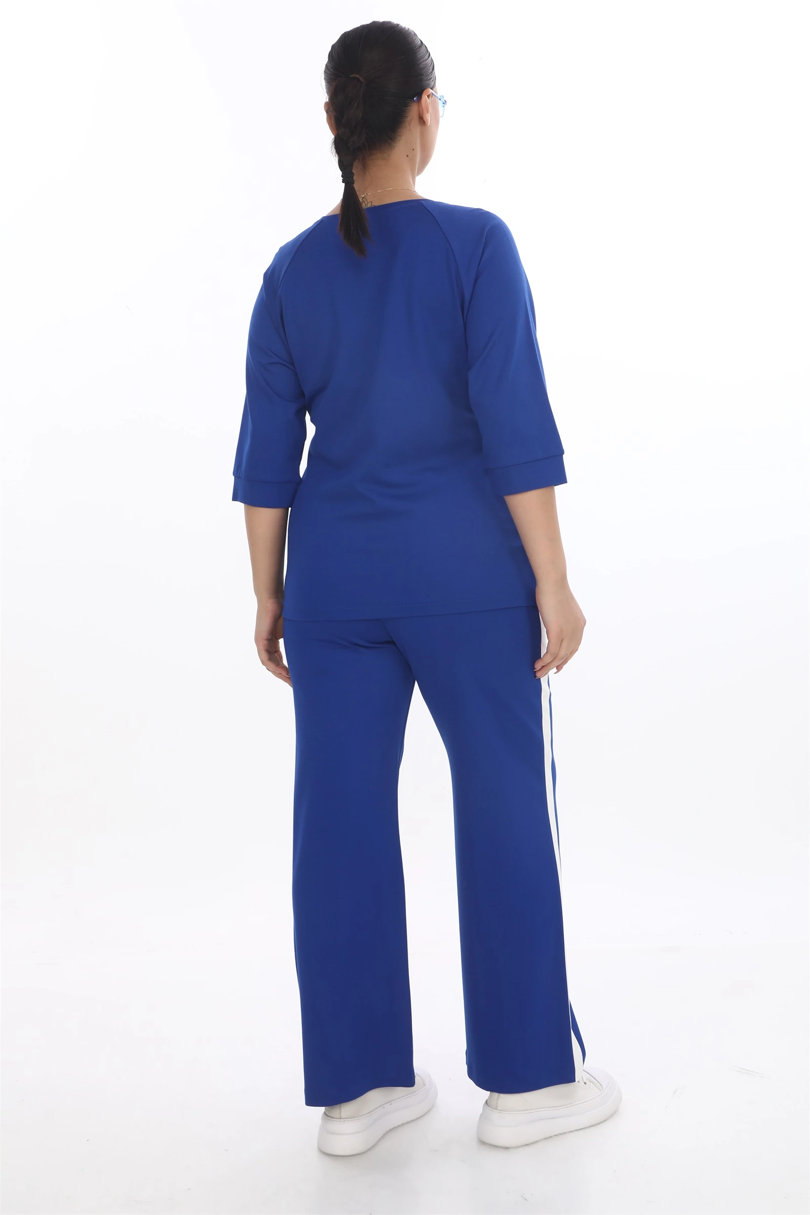 Sezonluk Kuş Nakışlı İpli 2Li Eşofman Takım - Saks