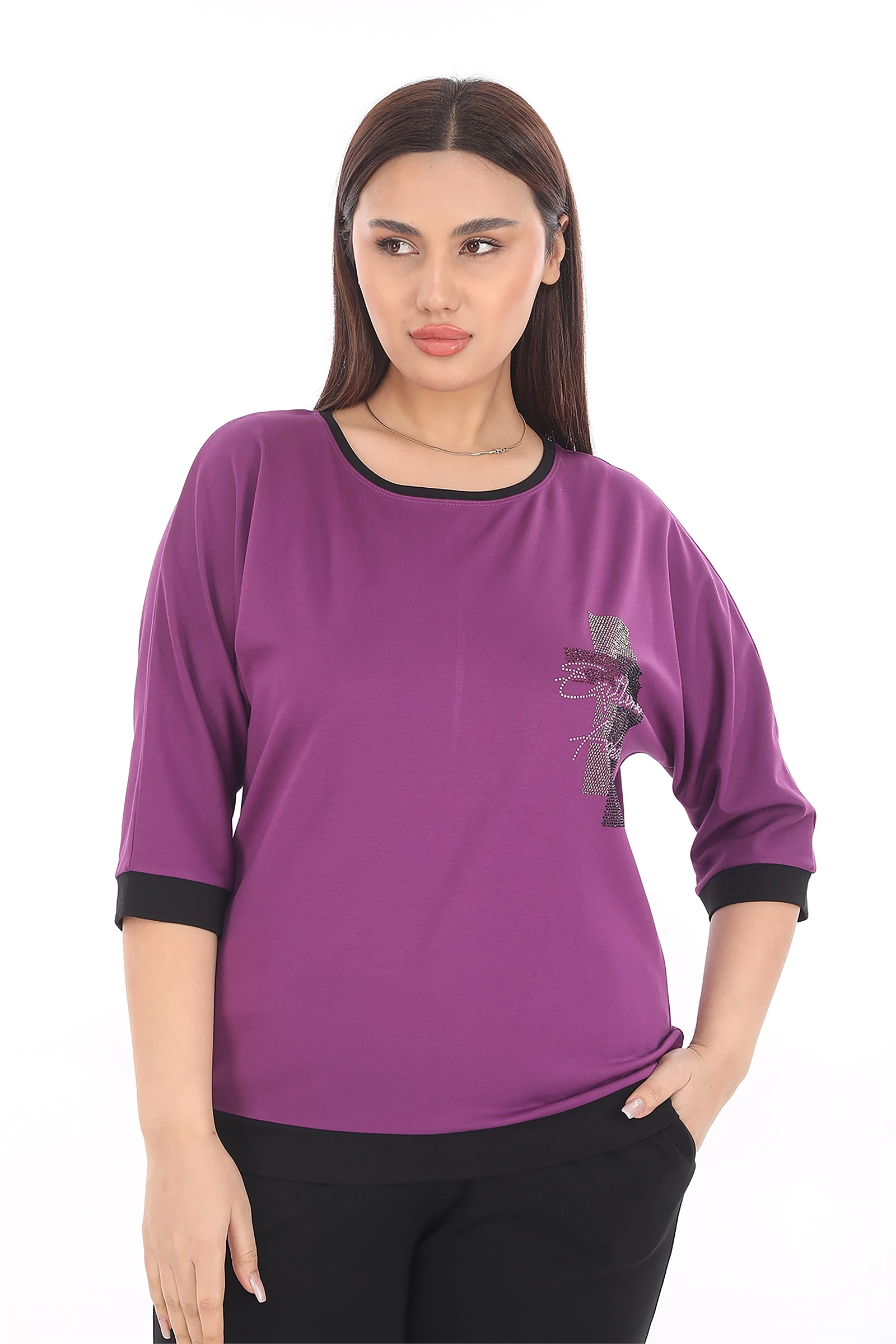 Yazlık Taşlı Beli Lastikli Eşofman Takım - Mor