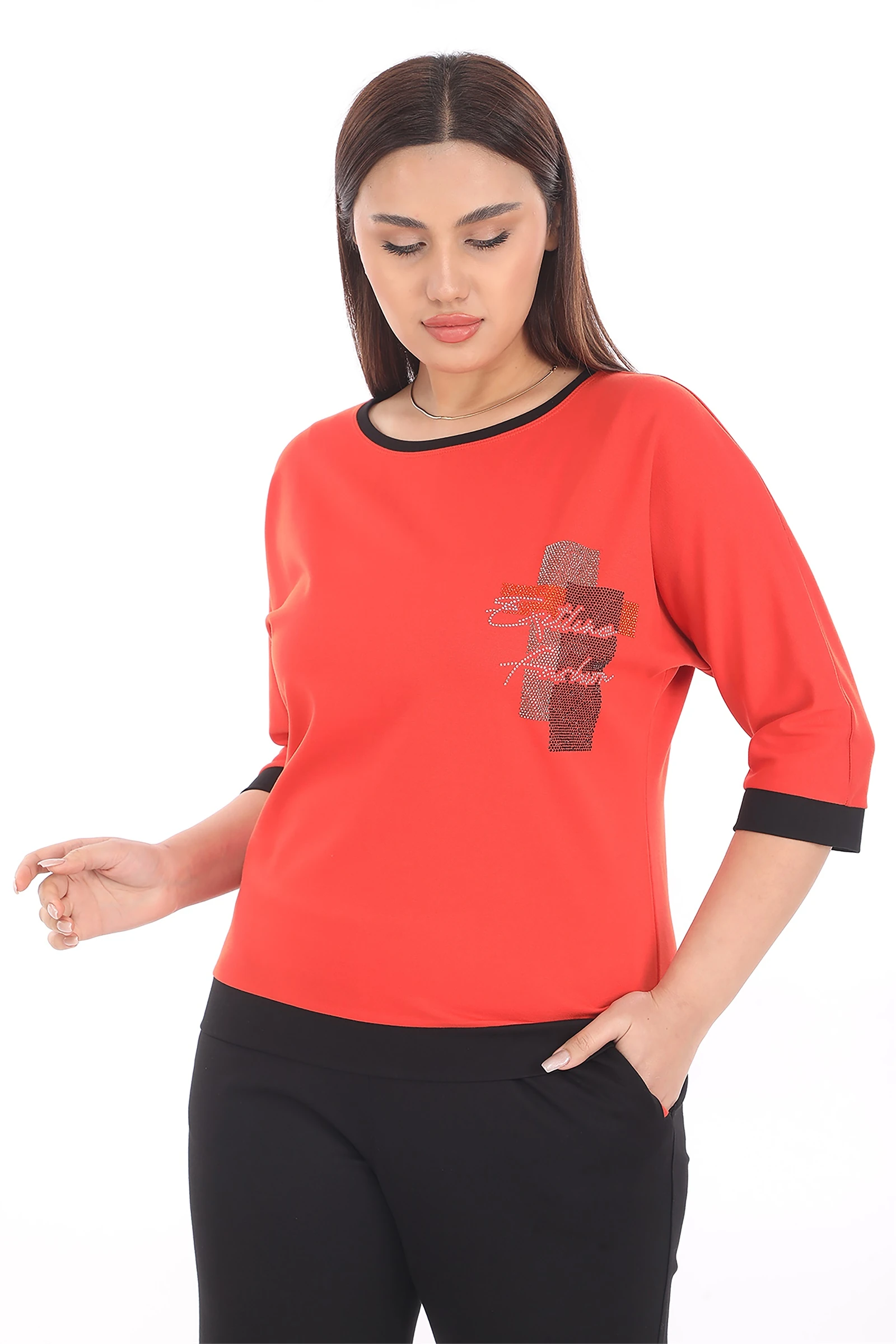 Yazlık Taşlı Beli Lastikli Eşofman Takım - Oranj