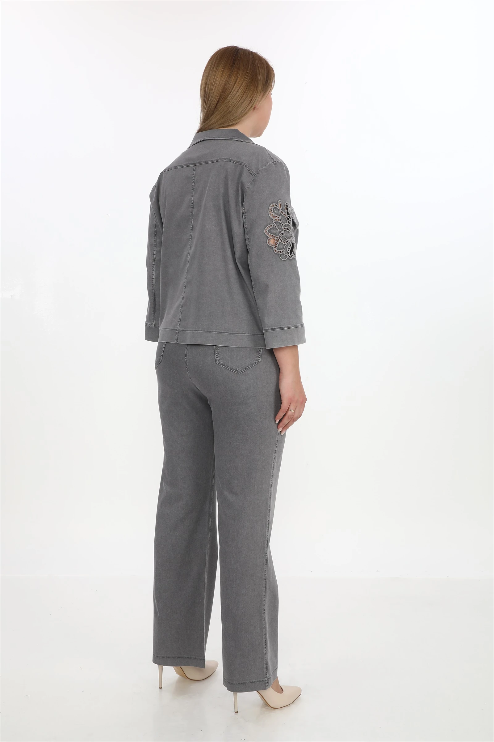 Yazlık Çiçek Nakışlı Taşlı Beli Lastikli Çıt Çıt'lı 3'lü Takım