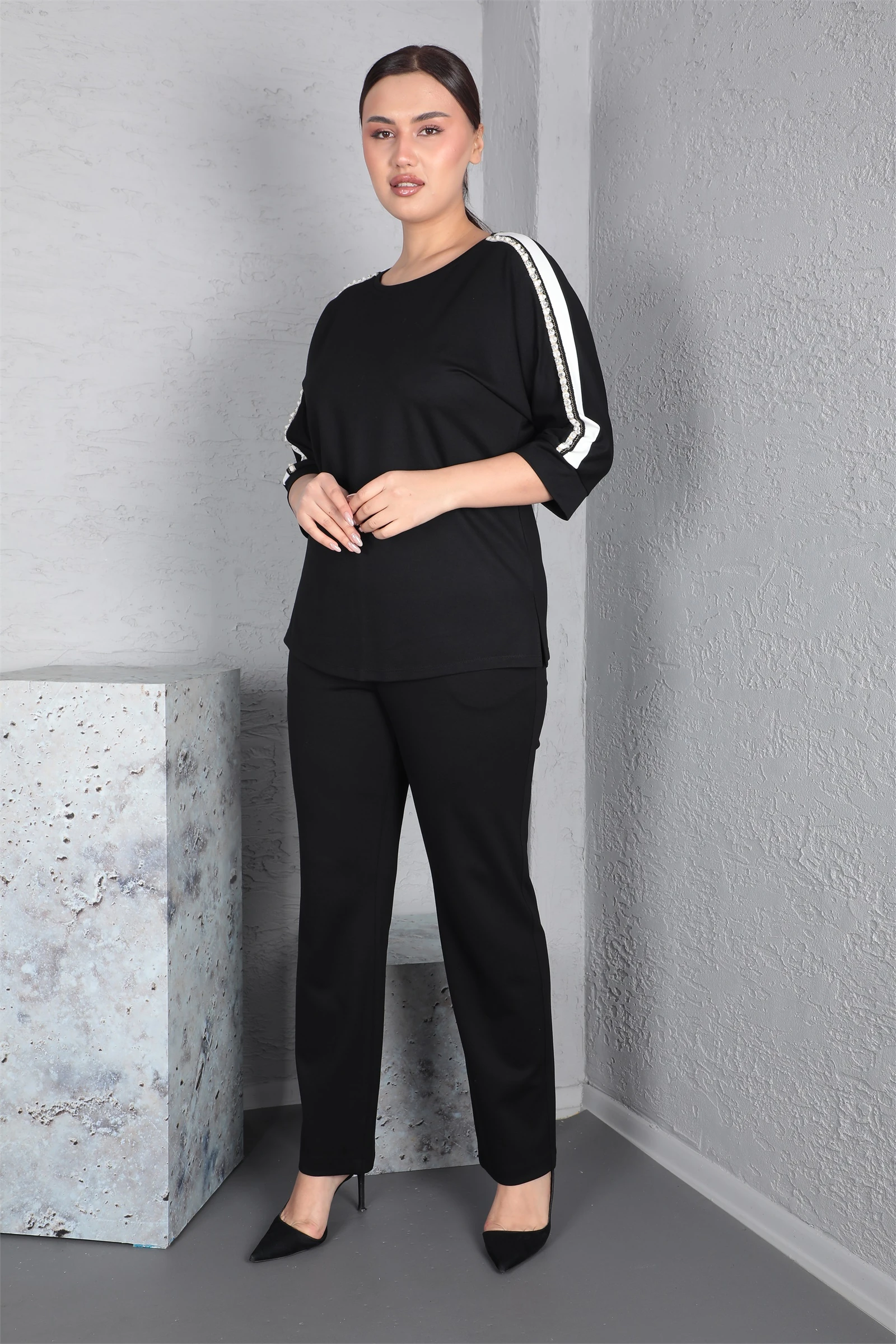 Sezonlu Kolları Şeritli Beli Lastikli 2'li Takım