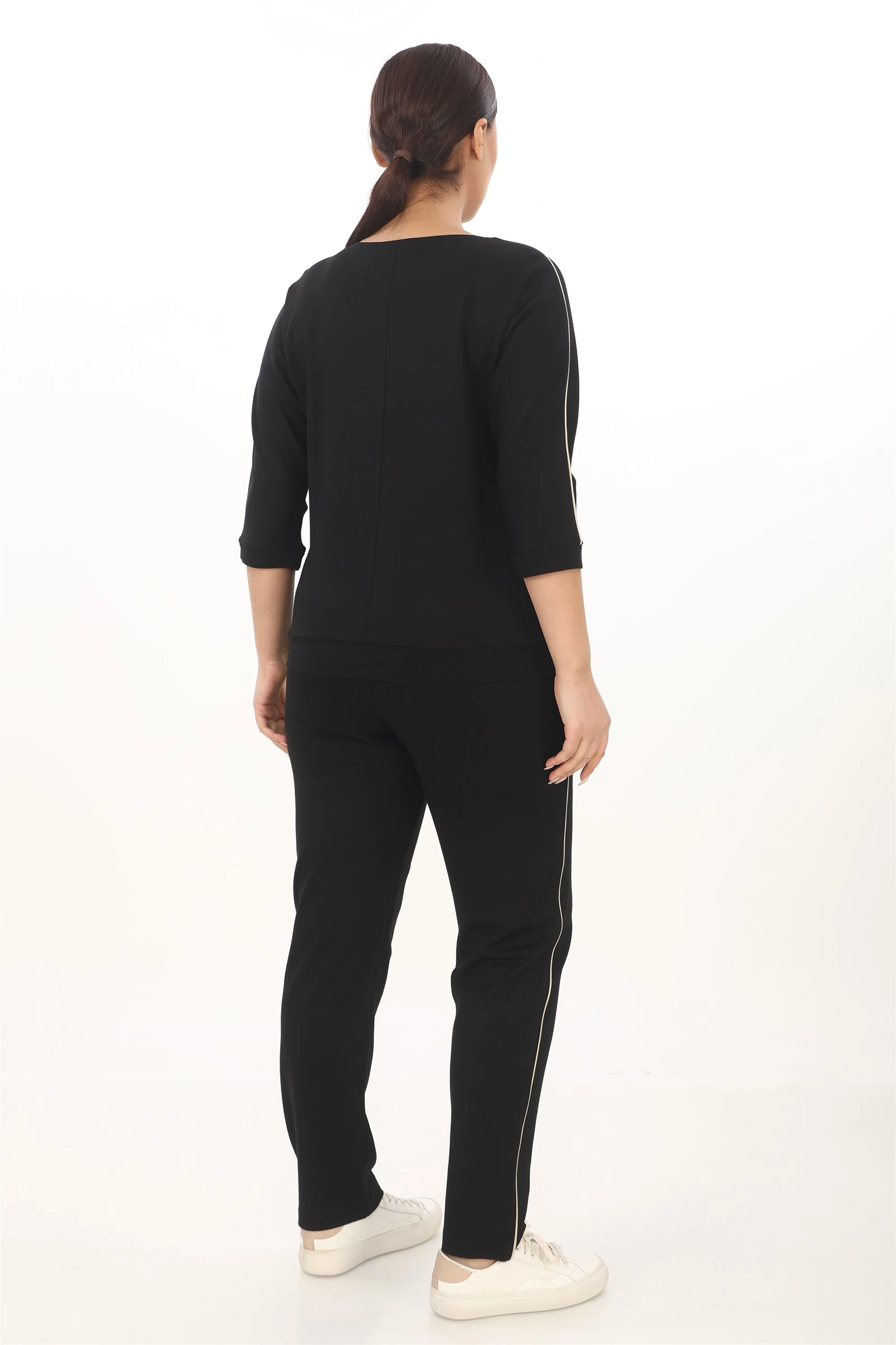 Sezonluk Yanları Şeritli Eşofman Takım - Siyah-Bej